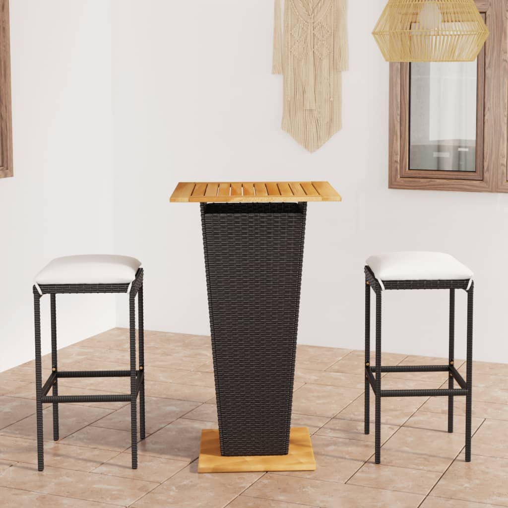 CHARMMA 3-Piece Outdoor Patio Bar Set with Weather-Resistant Poly Rattan & Cushions - Black (21.8KG) - Perfect for Backyard, Deck, Poolside or Balcony Relaxation