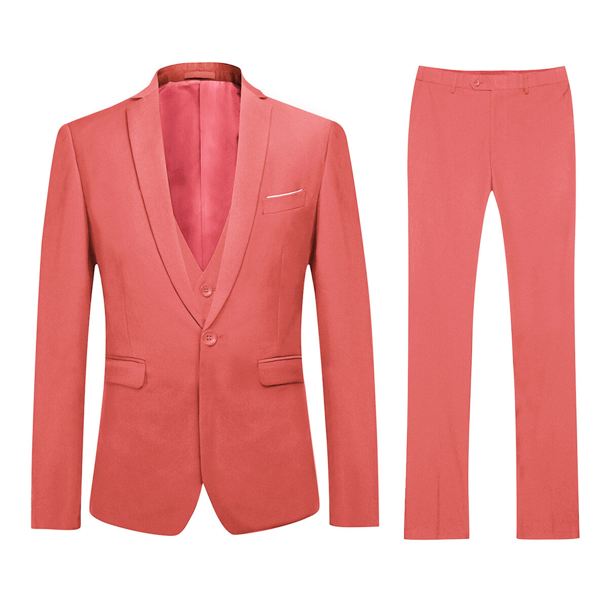 3 Piece Slim Fit One Button Rose Red Suit Set for Men - Formal Business Attire, Wedding & Special Occasions | Fashionable Office Wear & Evening Outfits