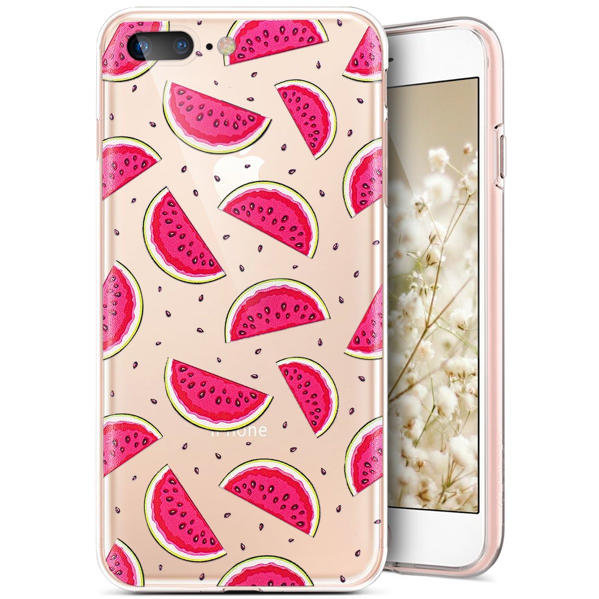 PHEZEN Ultra Thin Clear Flexible TPU Case for iPhone 7 Plus/8 Plus - Whimsical Watermelon Design, Slim Bumper Cover - Perfect for Everyday Use, Travel & Outdoor Activities