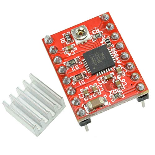 A4988 Stepper Motor Driver Module with Heatsink for Arduino, 3D Printer & CNC Machines | DIY Electronics & Robotics Projects | High-Precision Motor Control Board (Red)