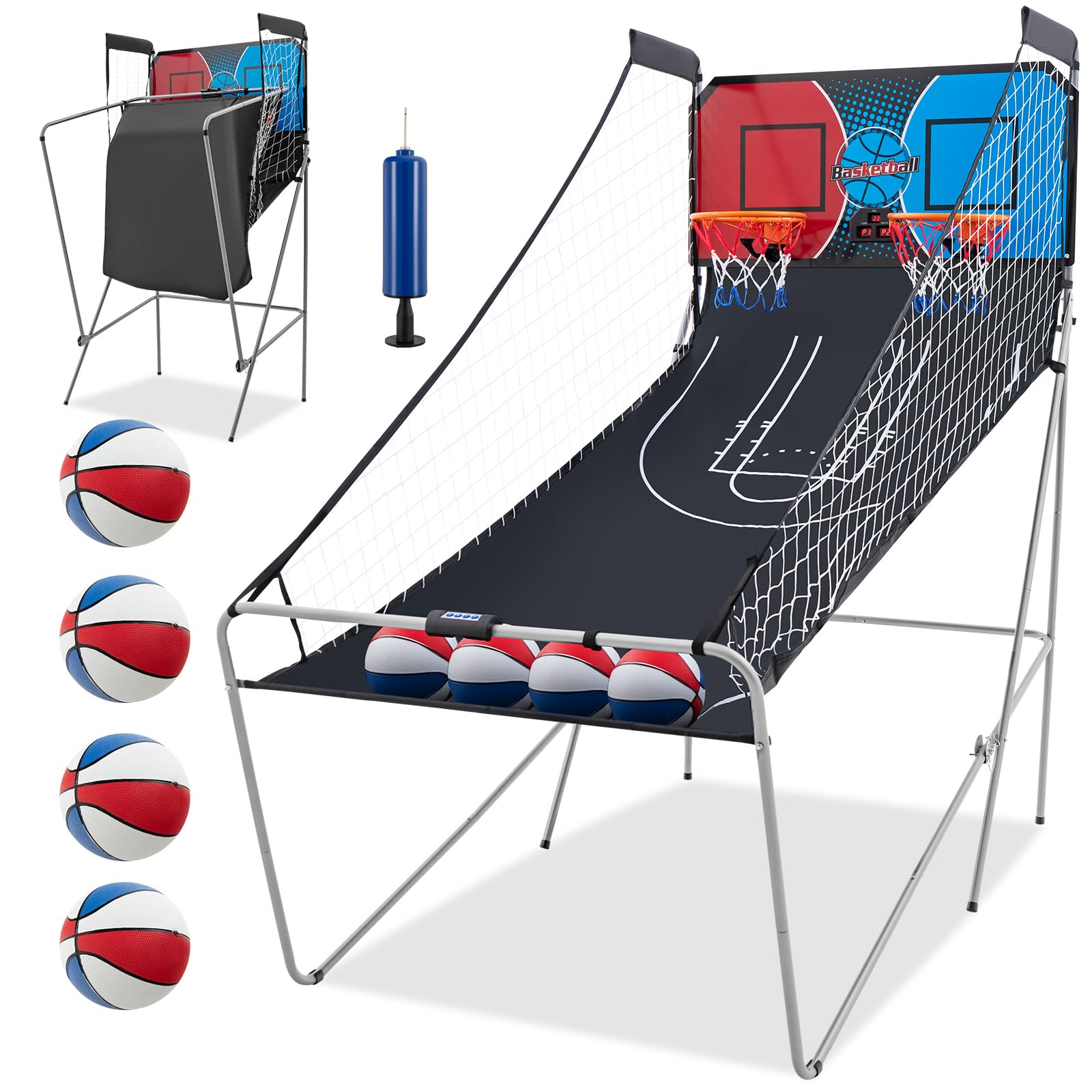 Foldable Dual Shot Basketball Arcade Game with LCD Scoreboard - Indoor/Outdoor Fun for Kids & Adults