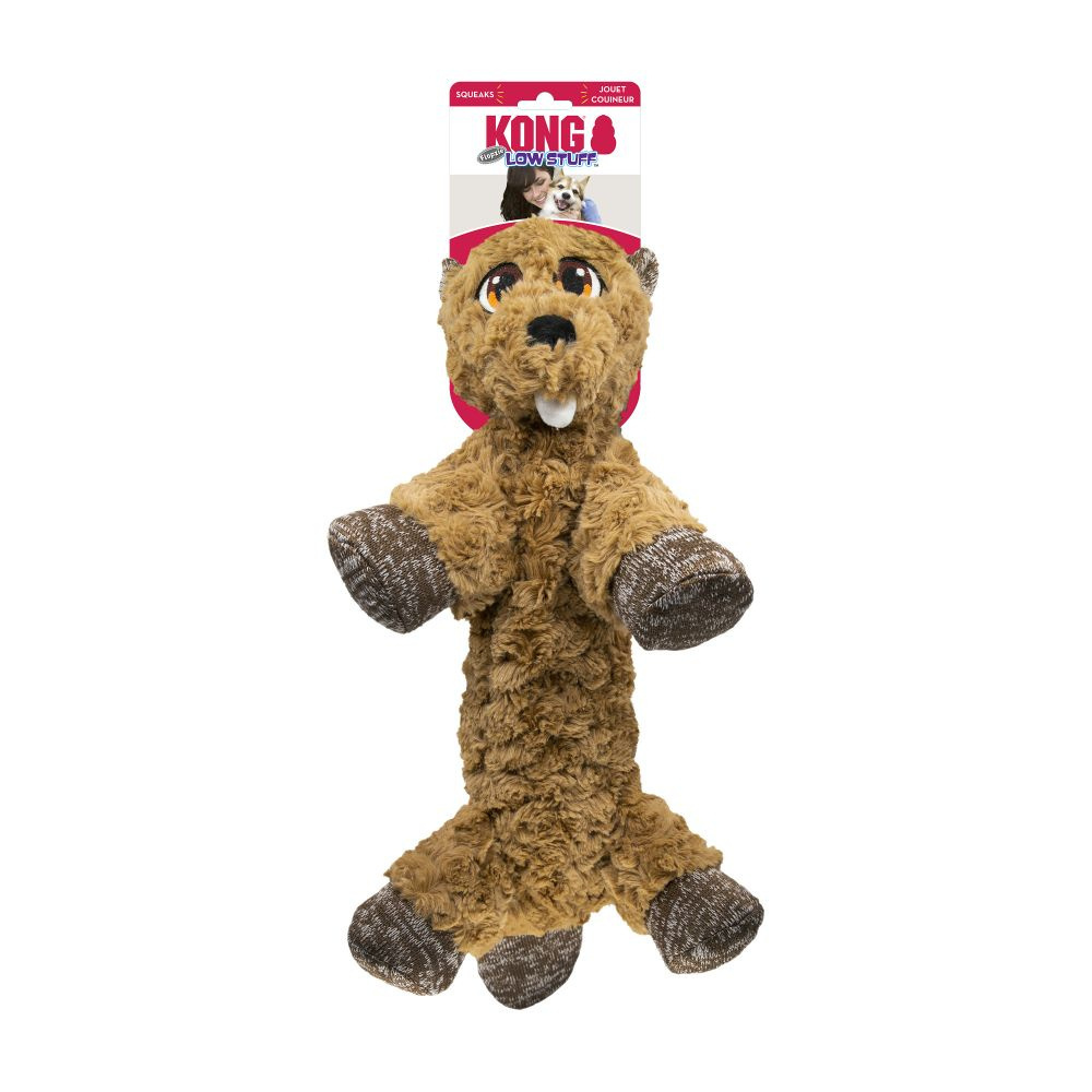 Durable Kong Low Stuff Flopzie Beaver Dog Chew Toy for Small & Medium Dogs - Perfect for Indoor Play, Teething Relief, and Interactive Fetch Games