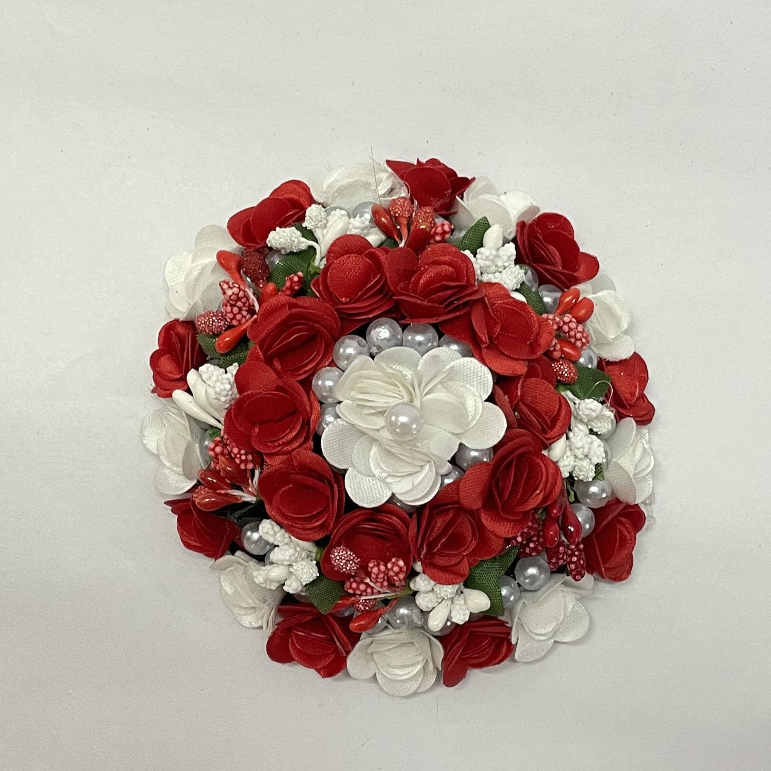 Maahal Bun Juda Gajra Maker Flower Bridal Hair Accessories for Women & Girls - Red & White Floral Hair Jewelry for Weddings, Parties & Festivals