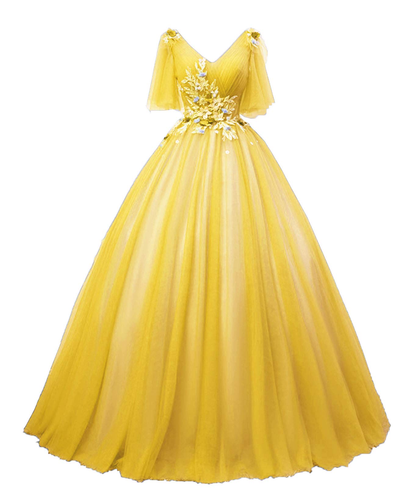 LBKKC Women's Quinceanera Dresses - Elegant Ball Gown with V-Neck, Tulle & Lace Appliques, Beaded Sweet 16 Dresses for Teens with Sleeves | Perfect for Quinceañera Celebrations, Prom, Pageants, and Formal Events