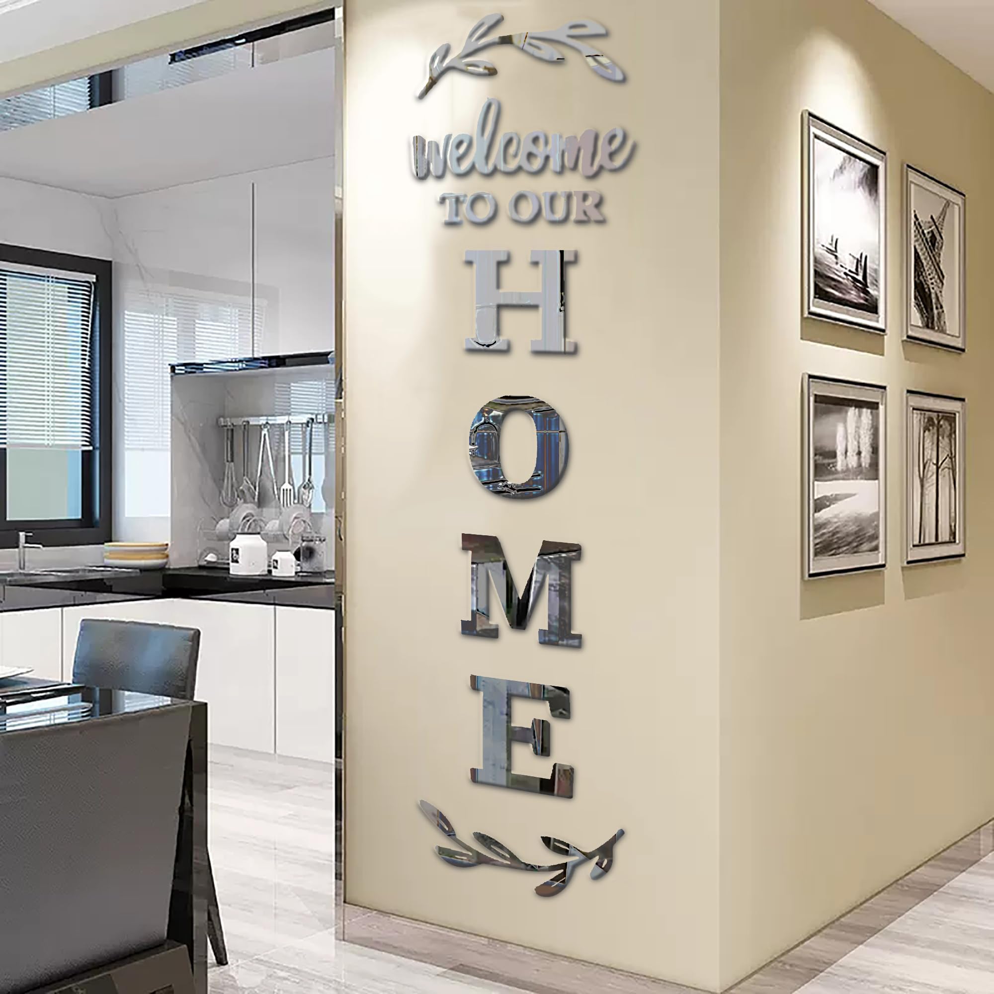 Welcome to Our Home Acrylic Mirror Wall Stickers - Modern Letter Signs for Living Room, Bedroom, and Entryway Decor - Elegant Wall Decals for Stylish Home Wall Decorations