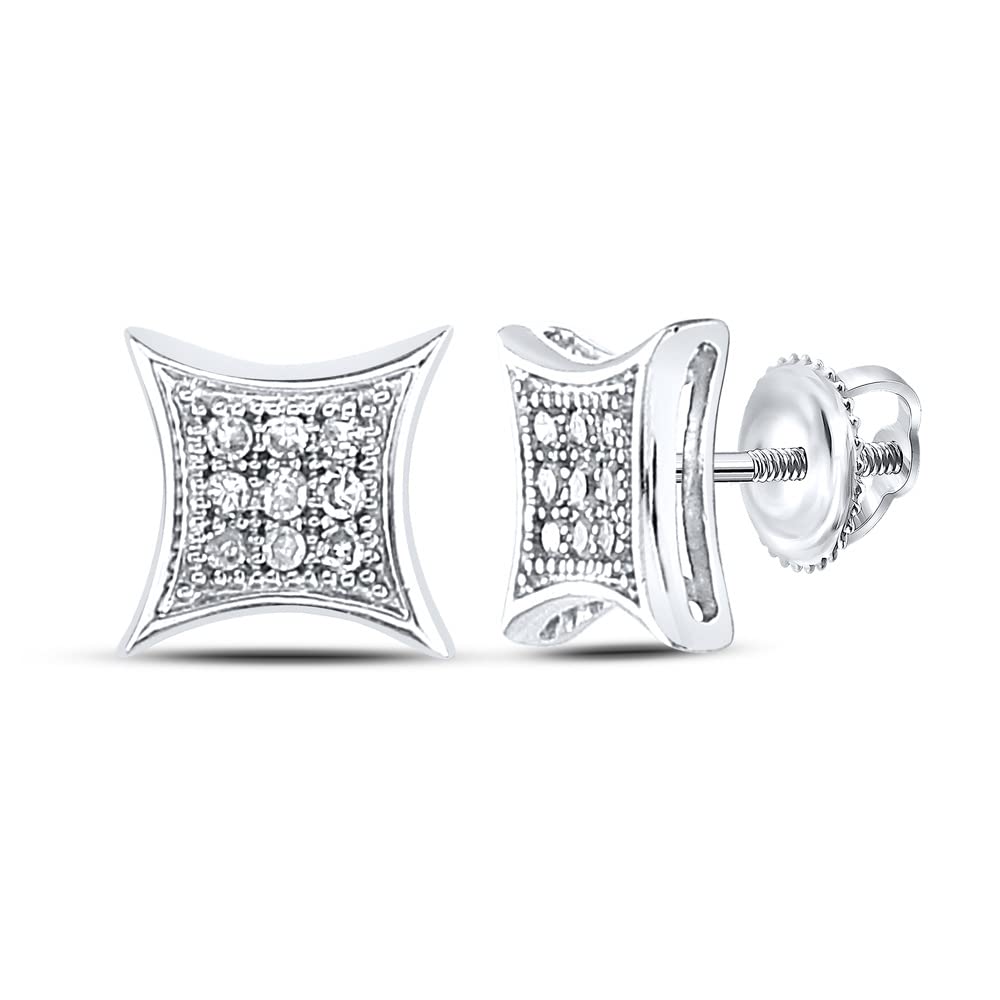 10K White Gold Women's Round Diamond Kite Square Stud Earrings 1/20 CTTW - Elegant Jewelry for Weddings, Parties & Special Occasions
