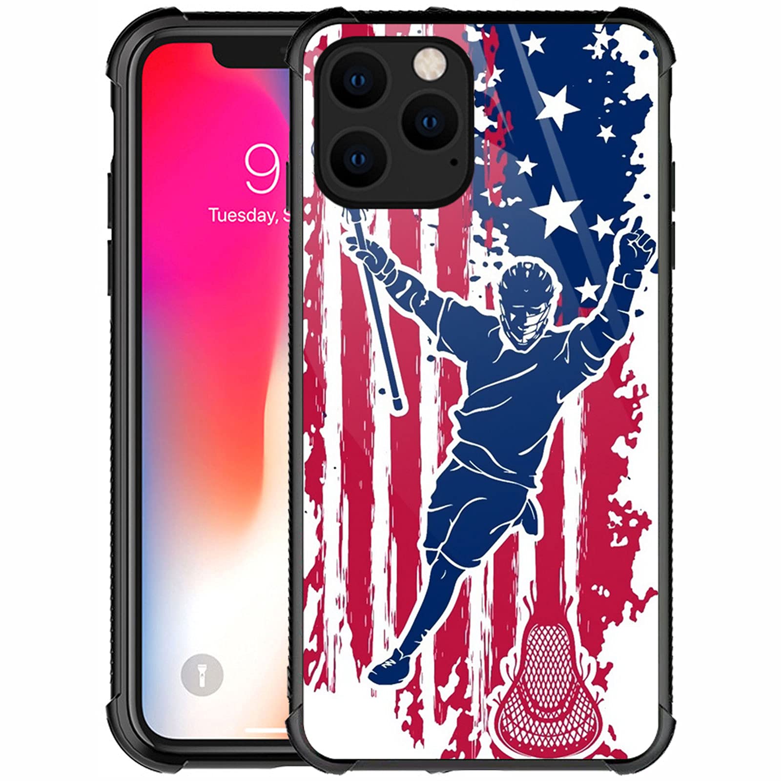 Shockproof iPhone 12 Mini Case with American Flag Lacrosse Design - Anti-Scratch Hard PC Back Cover for Girls | Perfect for Sports, School & Everyday Protection