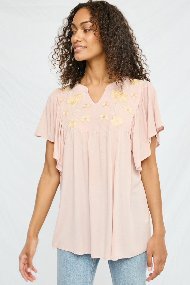 Women's Embroidered Textured Blouse - Elegant Floral Design Short Sleeve Tops for Casual Wear, Office & Date Night Outfits