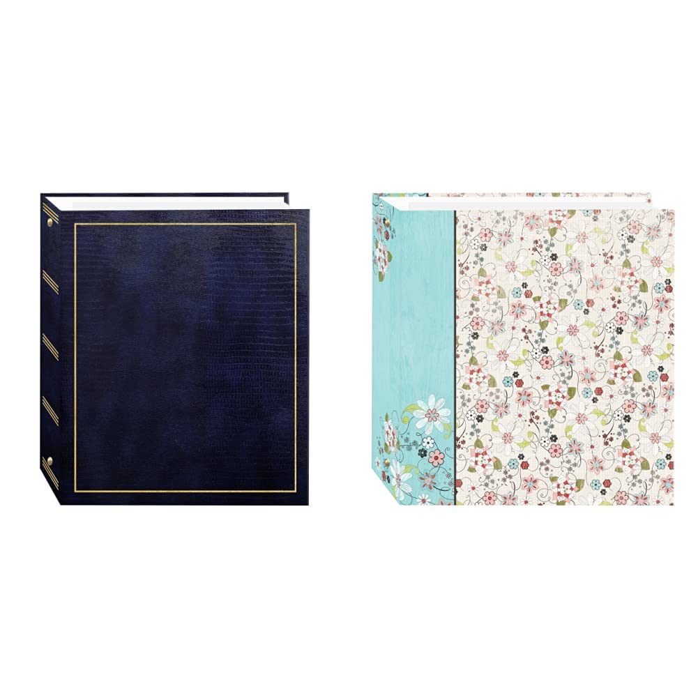 Pioneer Magnetic Self-Stick 3-Ring Photo Album 100 Pages (50 Sheets) - Navy Blue Scrapbook for Wedding, Baby & Family Photos | TR-100D Explosion-Proof Photo Album with Bold Floral Design | Perfect for Memory Keeping, Gift Giving & Home Decor