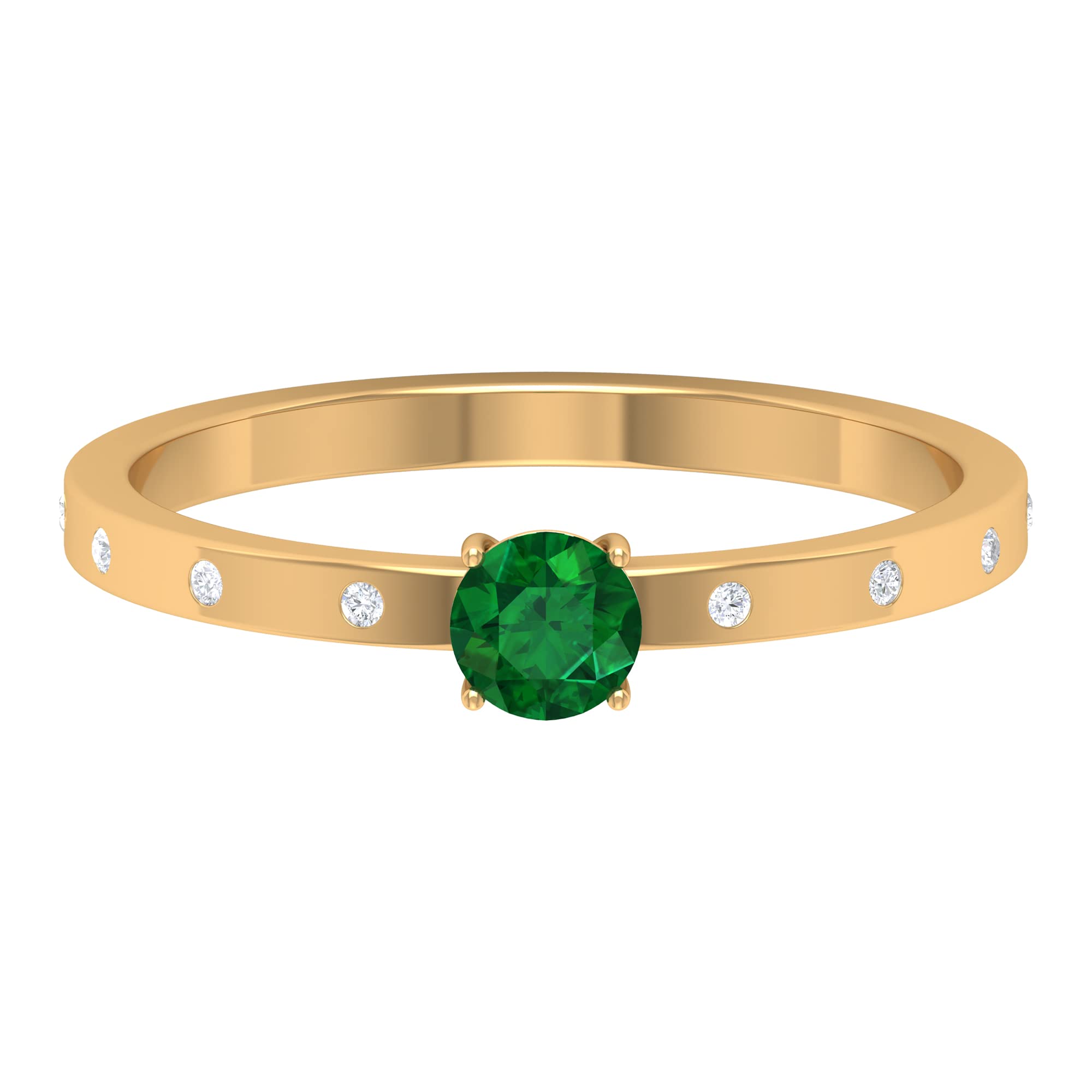 1/4 CT Round Cut Emerald and Diamond Promise Ring for Women - 14K Solid Gold May Birthstone Ring - Perfect for Anniversaries, Engagements & Special Occasions