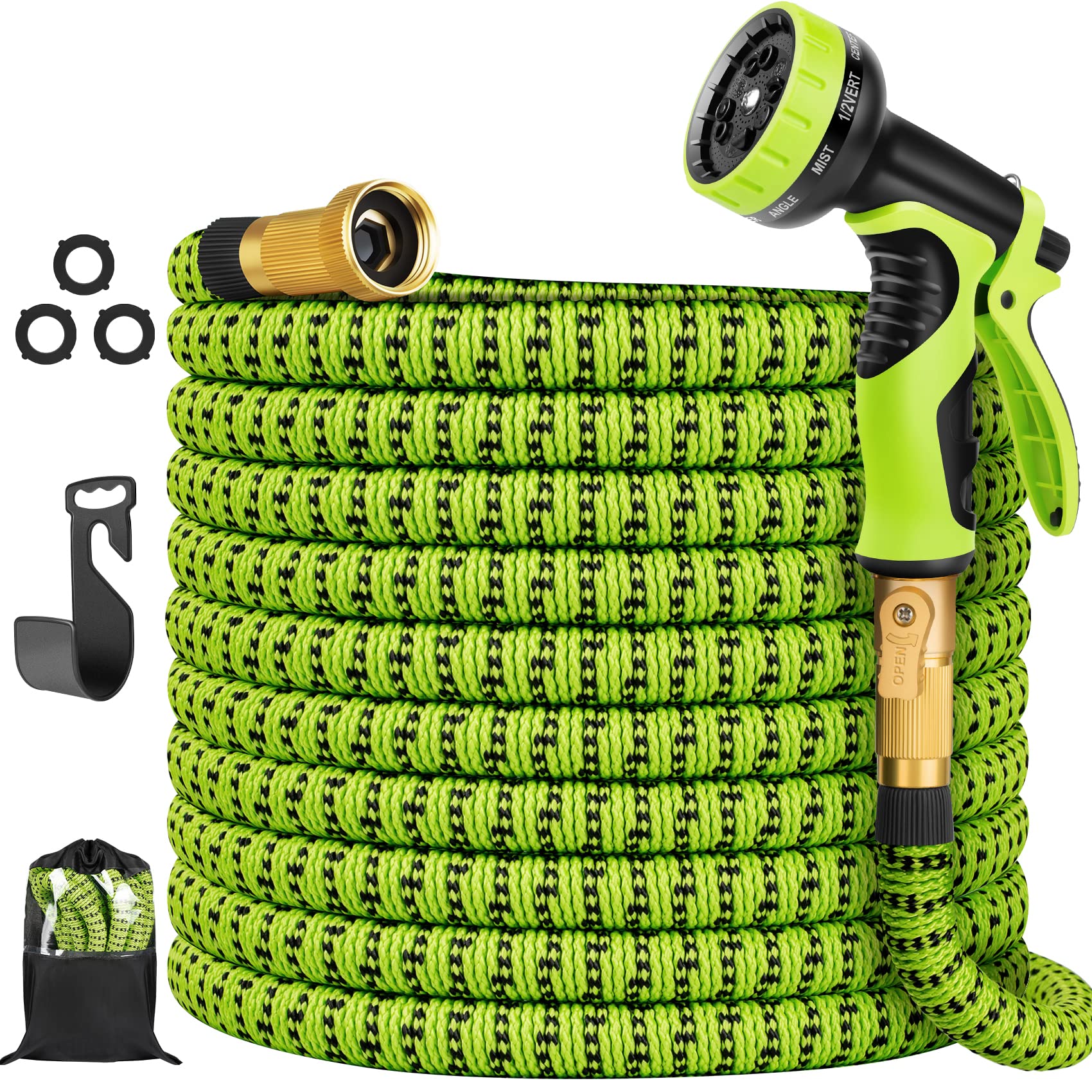 HARNMOR 100ft Expandable Garden Hose - Flexible Water Hose with 10 Function Spray Nozzle, Double Latex Core & 3/4 Inch Solid Fittings | Leakproof Lightweight Garden Hose for Washing Cars, Watering Plants & Outdoor Cleaning | Perfect for Lawn Care, Gardening & Home Use