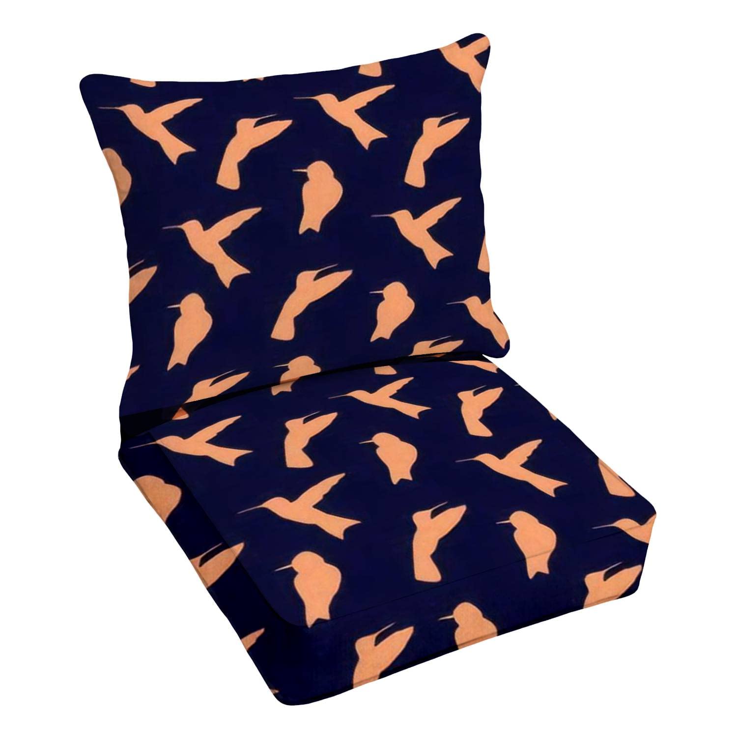 Premium Outdoor Deep Seating Cushion Set with Seamless Spring Support - Hummingbird Pattern Patio Furniture Replacement Cushions for Lounge Chairs - Perfect for Garden, Poolside, and Outdoor Conversation Areas