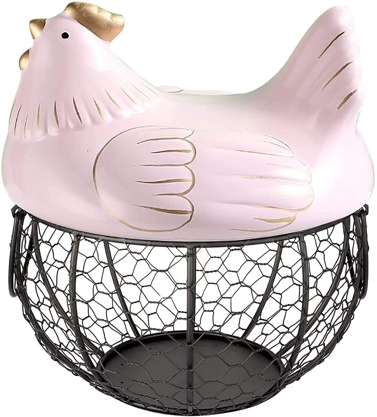 Ceramic Egg Holder for Refrigerator - Chicken Shaped Egg Basket Organizer with Lid, Kitchen Storage Container for Eggs & Fruits - Perfect for Farmhouse Decor, Breakfast Serving, and Pantry Organization