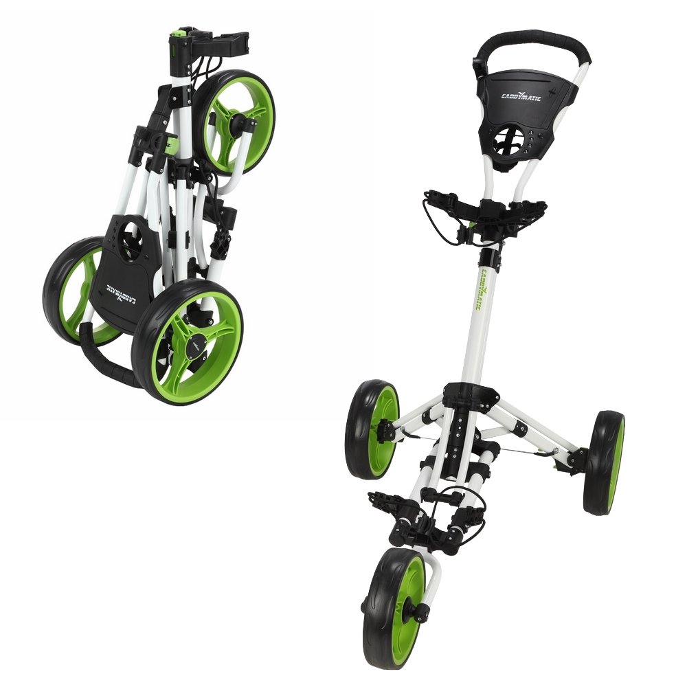 X-Lite One-Click Folding Golf Push Cart with Umbrella Holder - Lightweight & Portable for Men & Women - Perfect for Golf Courses, Driving Range & Outdoor Practice (White/Green)