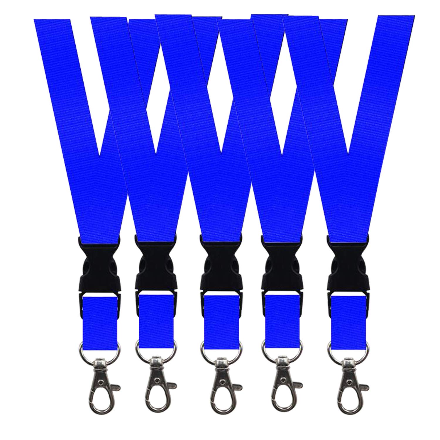 5 Pack Breakaway Lanyards for ID Badges & Keys - Quick Release Safety Straps for Work & Events - Blue