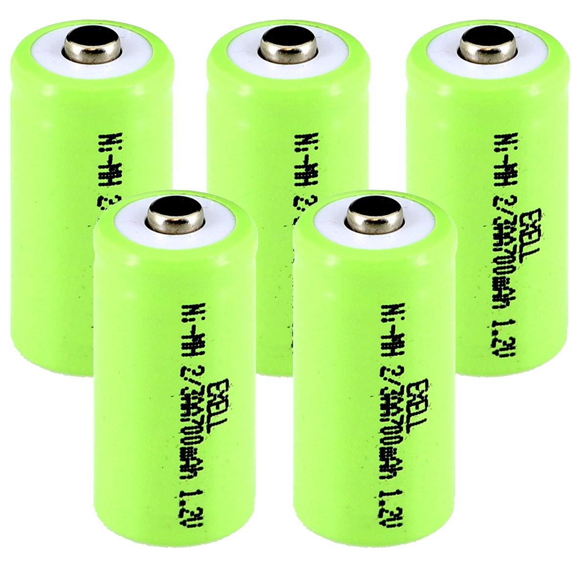 5-Pack Exell 1.2V 700mAh 2/3AA NiMH Rechargeable Button Top Batteries - Compatible with Dust Busters, Handheld Data Loggers, Gas Meters - Perfect for Home Cleaning Tools & Industrial Measuring Devices