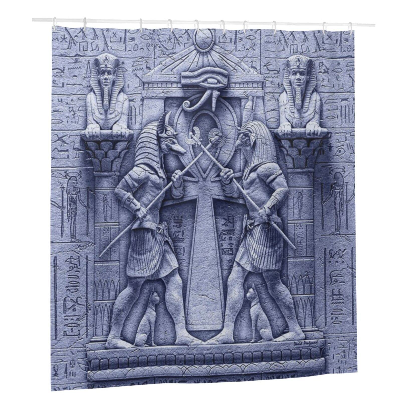 Waterproof Egyptian Gods Monochrome Shower Curtain 66x72 Inch - Ancient Mythology Bathroom Decor for Home & Hotel Use | Perfect for Themed Bathrooms, Spa Retreats & Luxury Accommodations