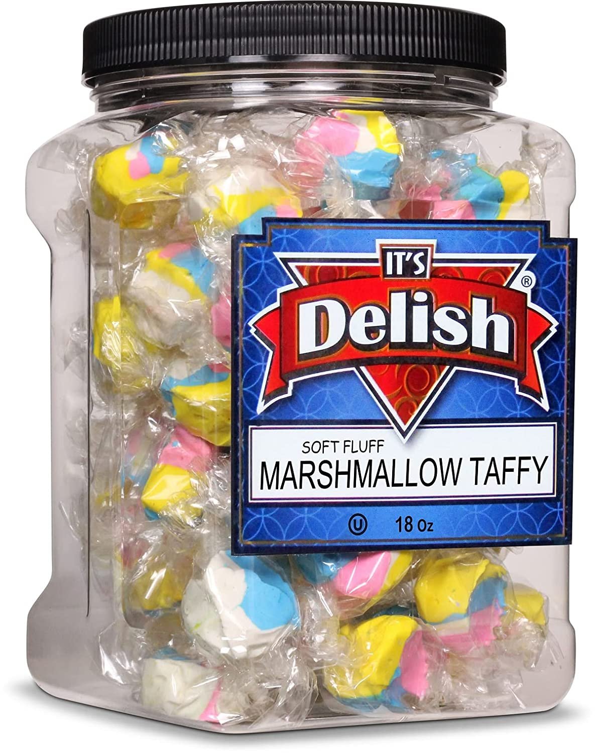 Delicious Marshmallow Style Taffy Chews - 18 Oz Jumbo Bulk Candy Container - Perfect for Parties, Halloween Treats & Office Snacks