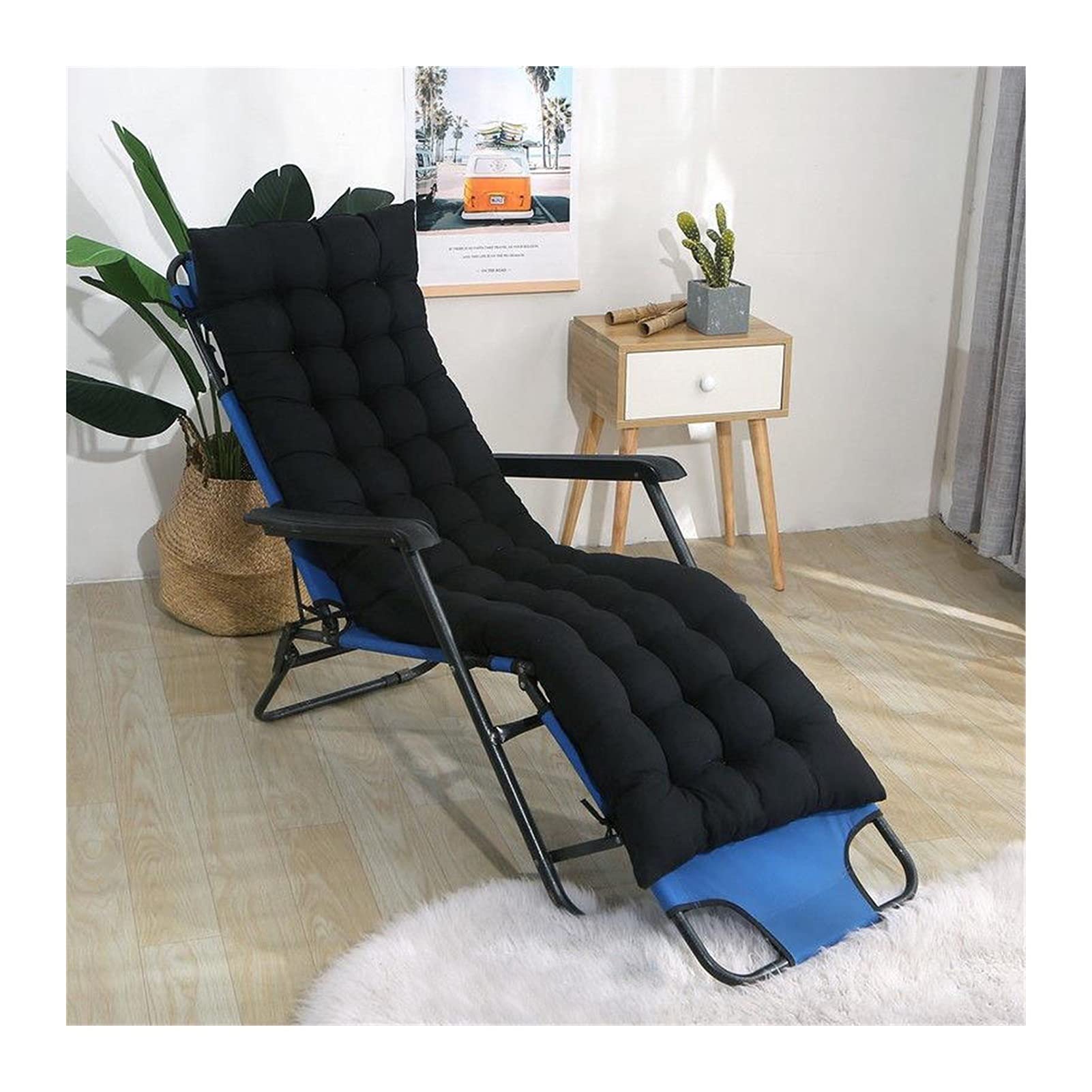 Premium Sun Lounger Cushion - Waterproof Outdoor Chaise Lounge Chair Pad - 53x165cm Patio Mattress for Poolside, Beach & Garden (Black) - Durable & Comfortable for Indoor/Outdoor Use