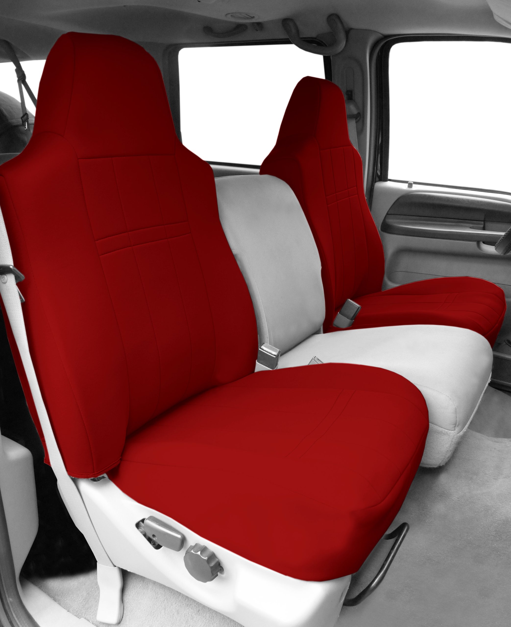 Premium Neoprene Seat Covers for 1980-1995 Jeep CJ7 & Wrangler - CalTrend Highback Bucket Seats with Red Insert & Trim | Durable, Custom Fit for Off-Road Adventures & Daily Commuting