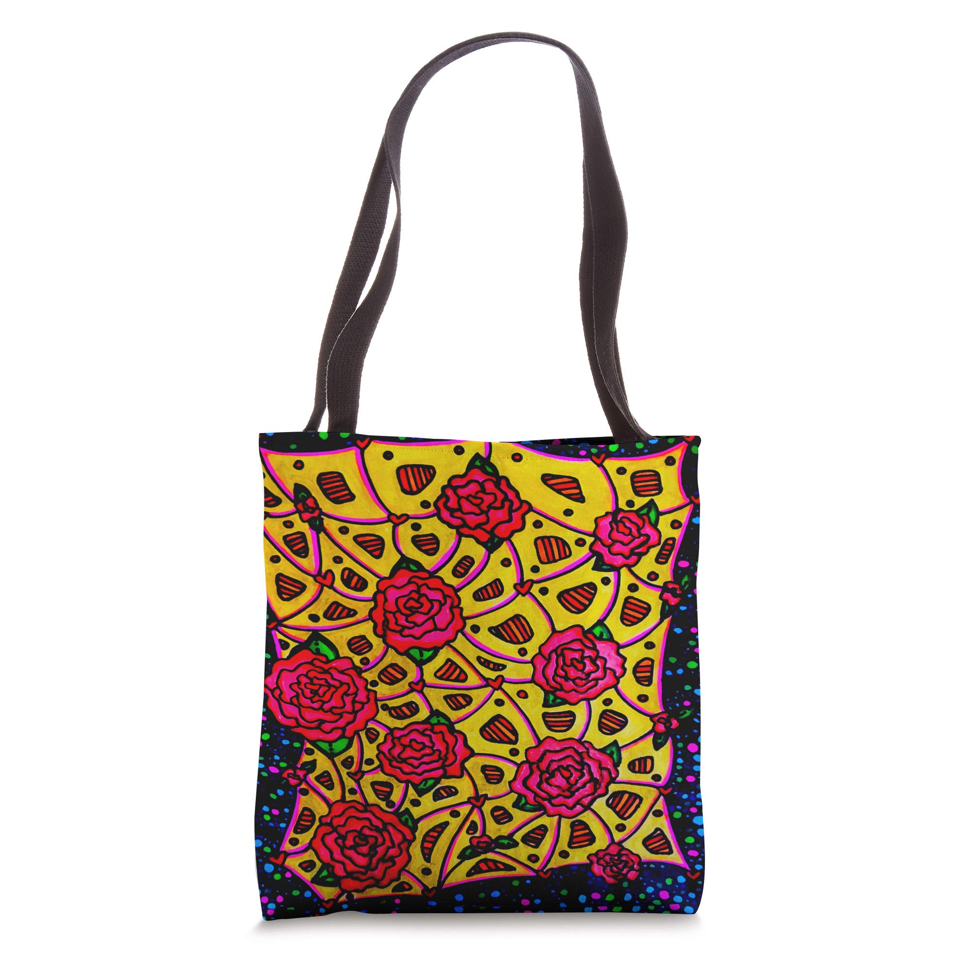 Stylish Rose Print Webbing Tote Bag for Women - Fashionable Canvas Shoulder Bag - Perfect for Shopping, Beach, Work & Daily Use
