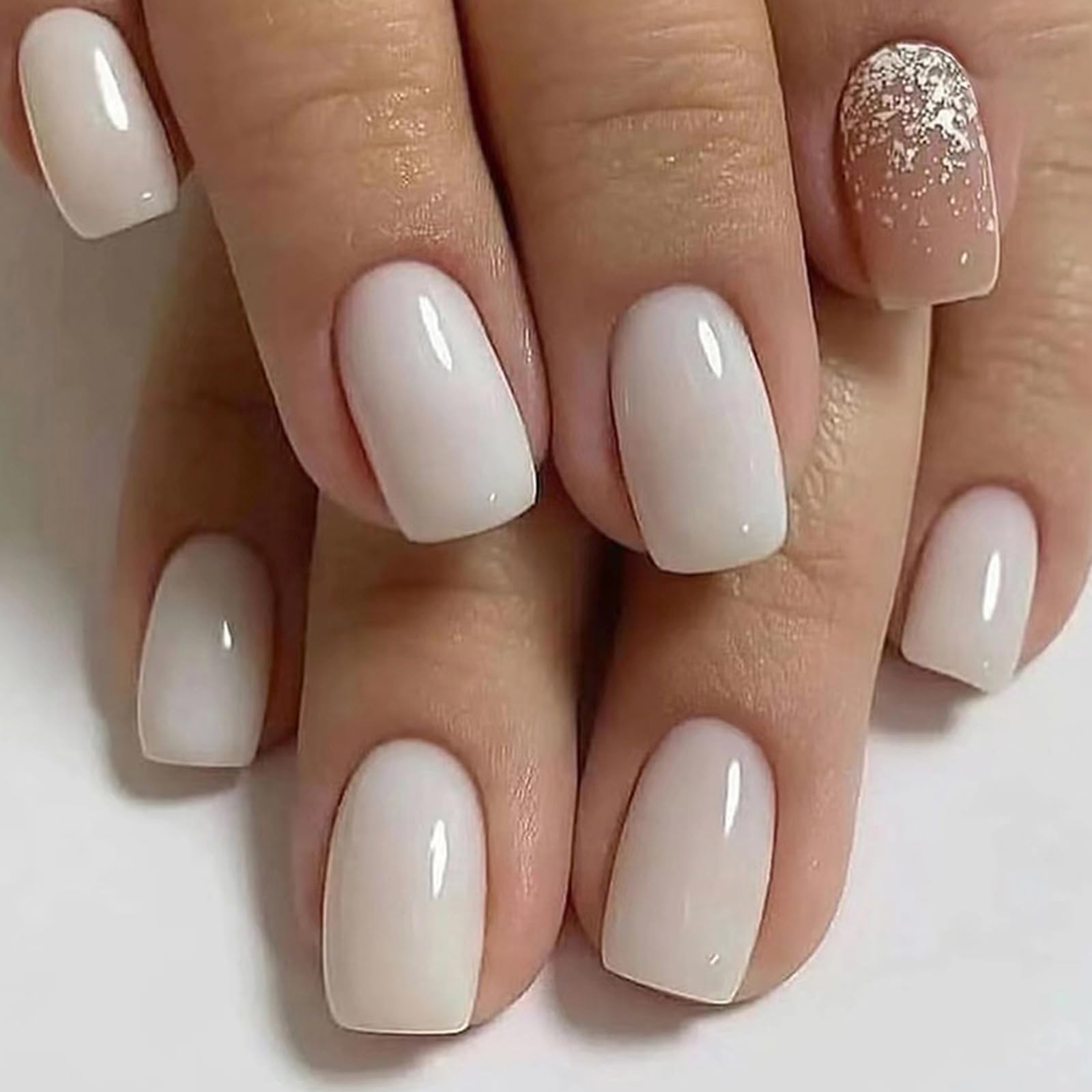 24-Piece Glitter Square Coffin False Nails Set - Acrylic ABS Press-On Nails for Women & Girls - Easy to Apply Manicure Kit for Parties, Weddings & Special Occasions