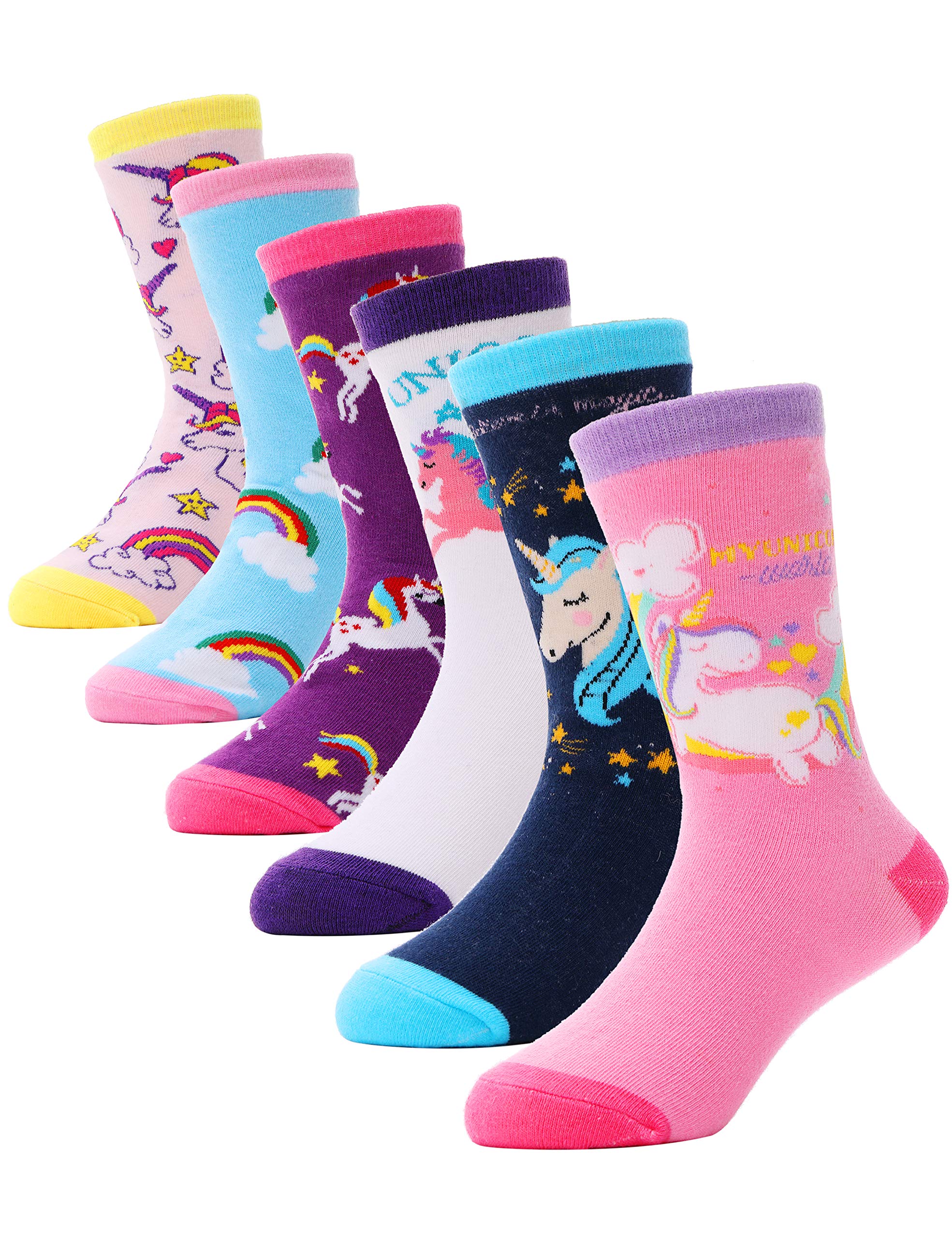 Anlisim Girls Socks 6 Pack - Cute Animal Pattern Cartoon Novelty Fashion Socks - Soft Cotton Crew Socks for Kids - Perfect for School, Playdates & Everyday Wear