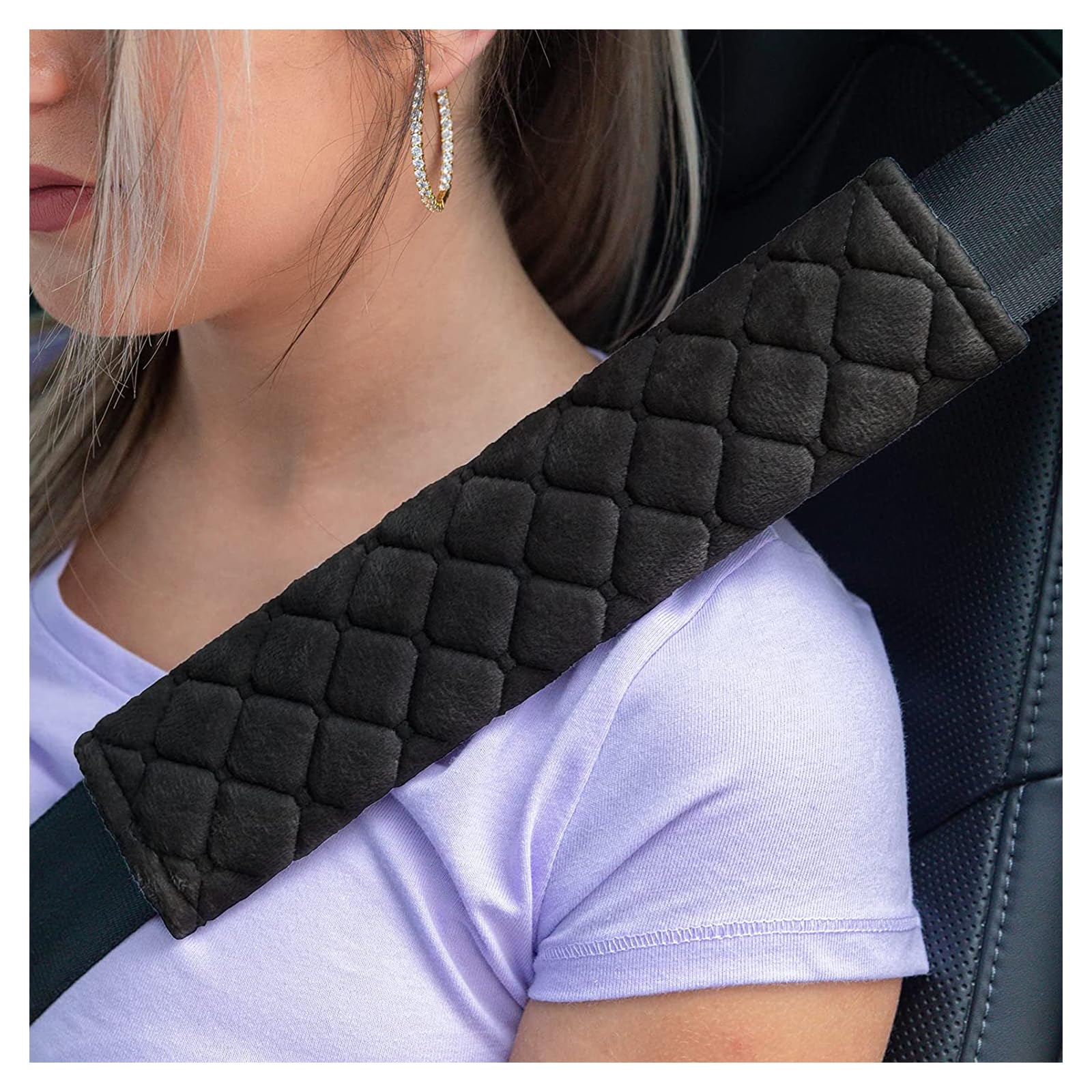 Extra Long Seatbelt Cover - Super Soft Car Seat Belt Cushion Pad - Universal Shoulder & Neck Protector for Cars, Trucks, SUVs (19.5 Inch, Black) | Comfortable Driving Accessory for Long Trips & Daily Commutes
