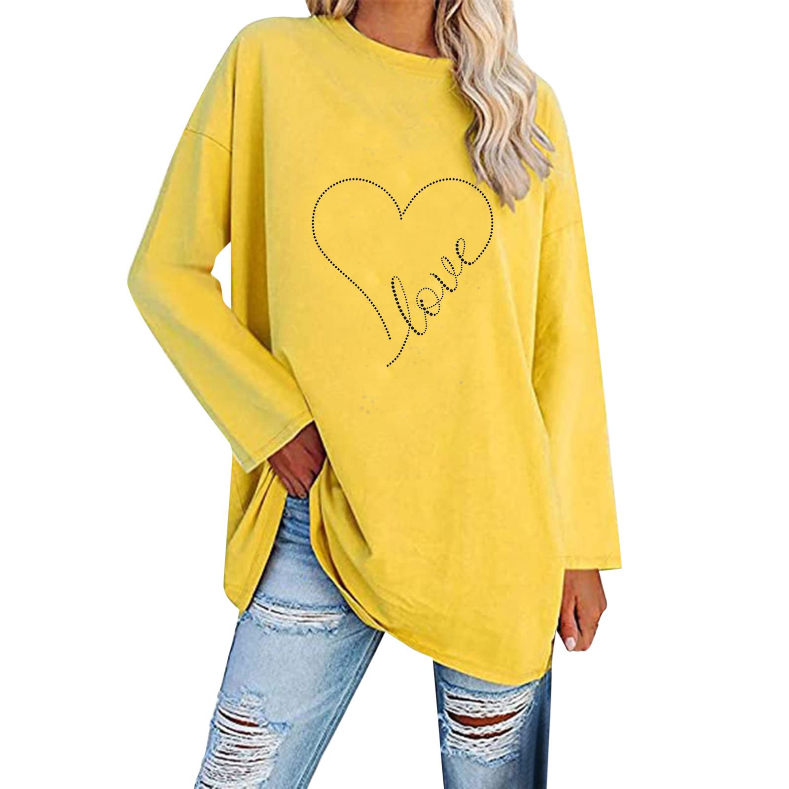 Women's Long Sleeve Crewneck Tunic Top - Casual Loose Fall Shirt with Side Split Design | Perfect for Autumn Layering, Office Wear & Weekend Outfits