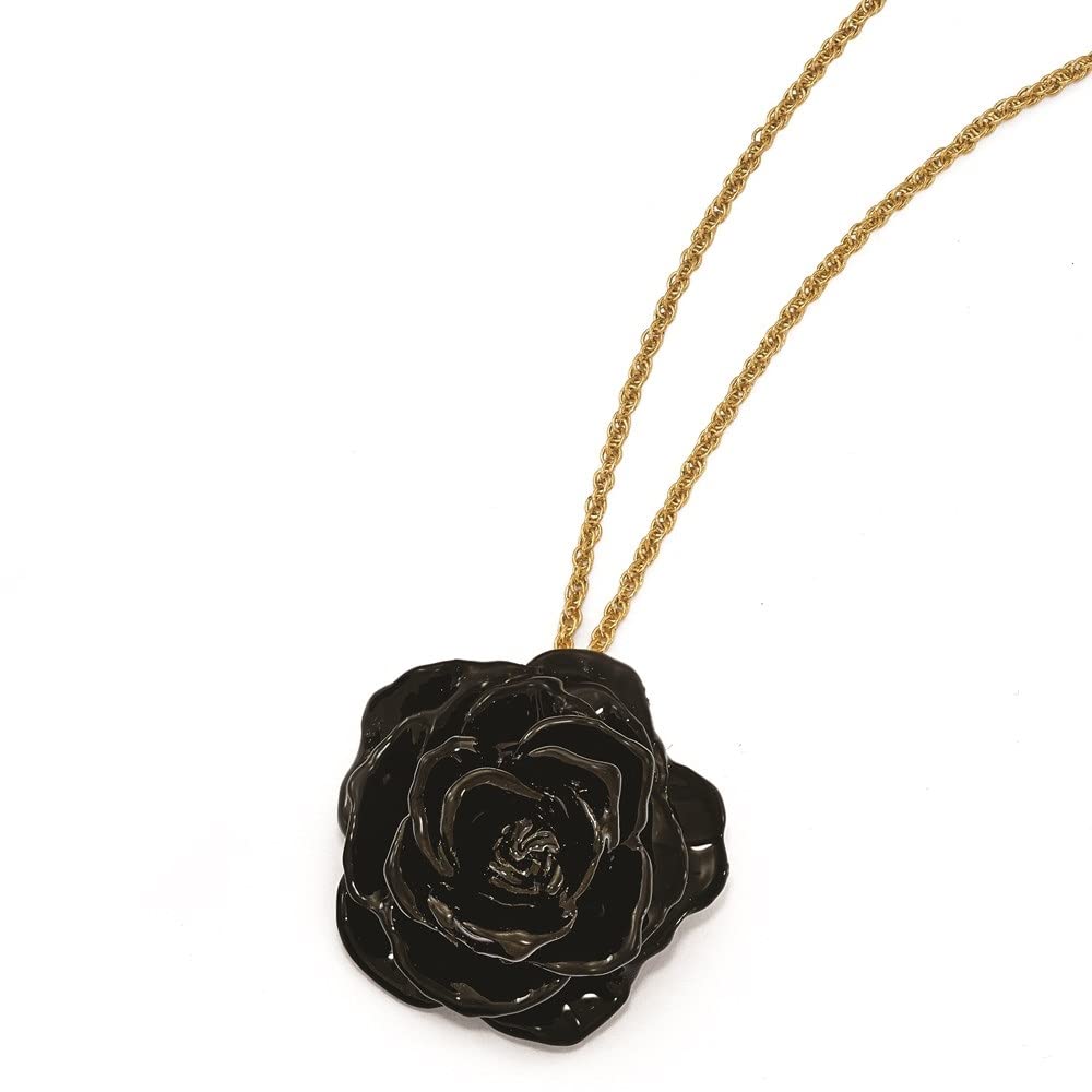 Elegant Black Lacquer Dipped Rose Pendant with 18