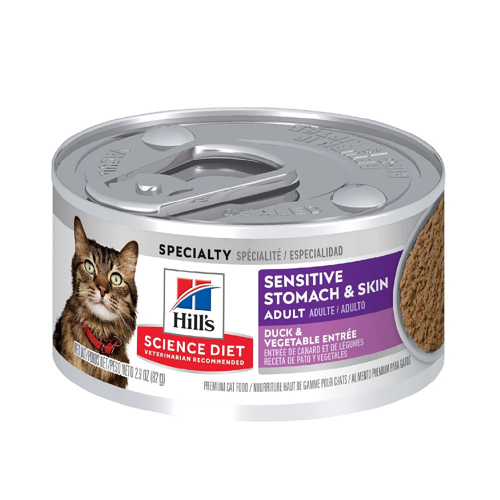 Science Diet Adult Sensitive Stomach & Skin Wet Cat Food - Duck & Vegetable Recipe for Digestive Health & Skin Care - Perfect for Indoor Cats with Food Sensitivities
