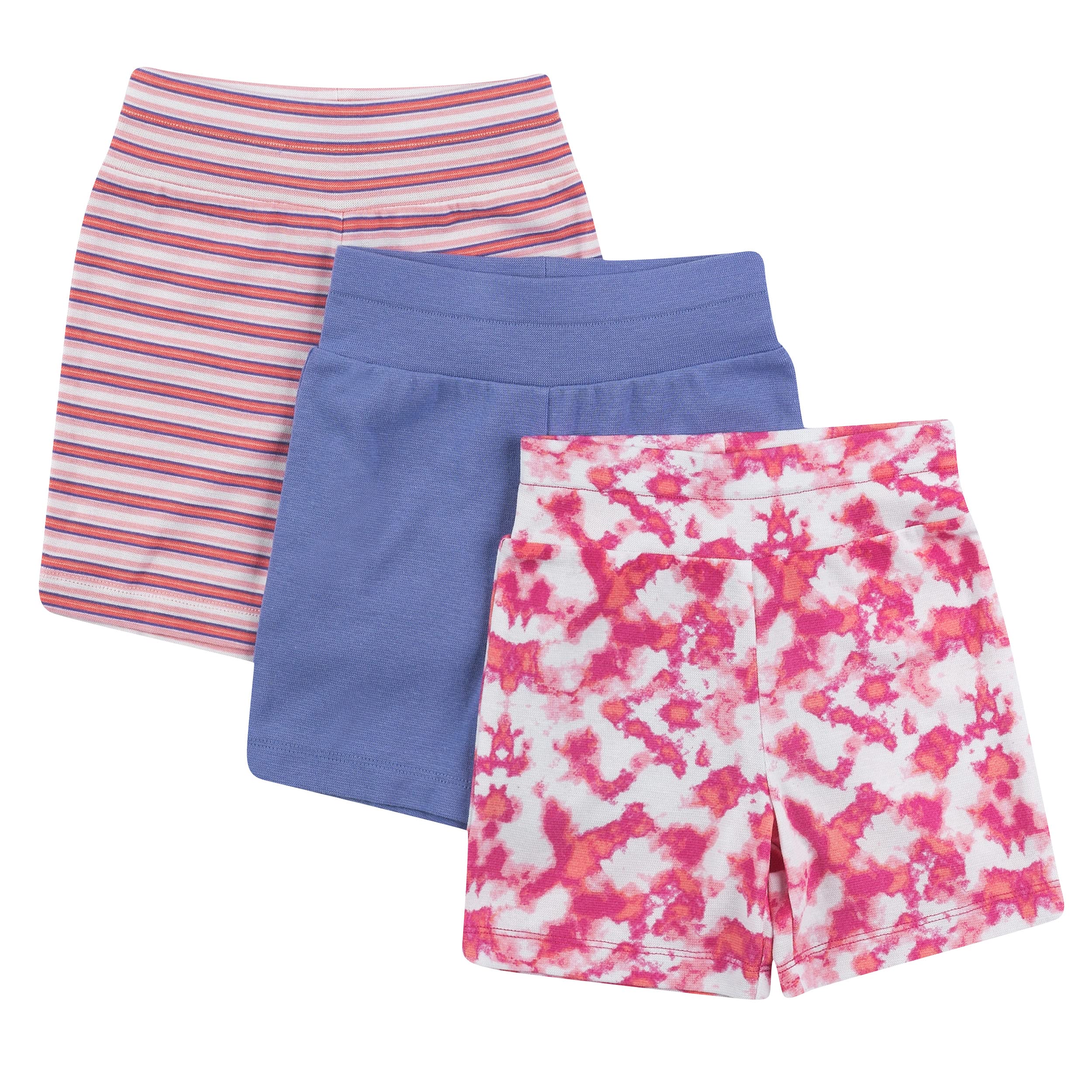 Hanes Baby Girls' Flexy 3-Pack Adjustable Fit Knit Shorts | Soft Cotton Stretchy Play Shorts for Toddlers & Kids | Perfect for Playtime, Daycare & Summer Outfits