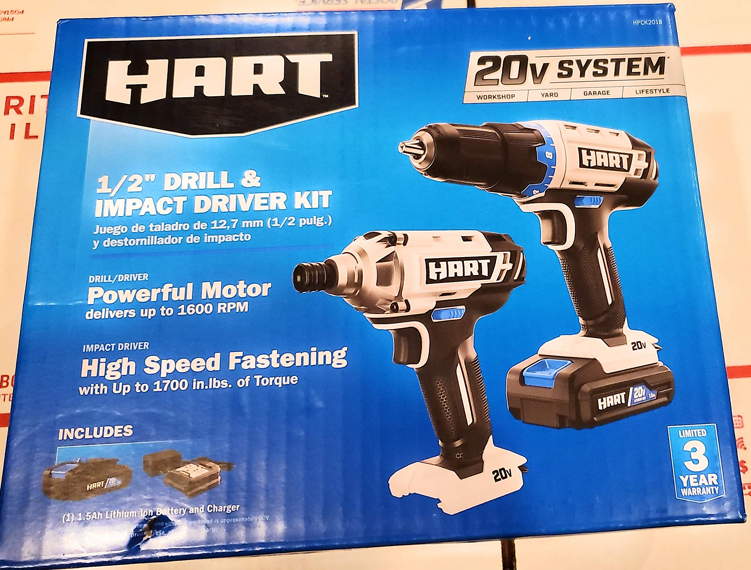 Hart 20V Cordless Drill and Impact Driver Combo Kit - Powerful Lithium-Ion Battery Tools for DIY, Home Improvement & Construction Projects