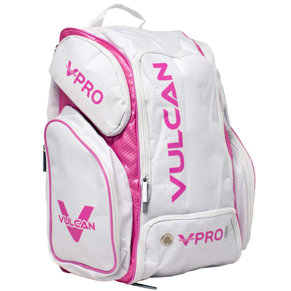Vulcan VPRO Pickleball Backpack - Durable Tennis & Sports Gear Bag with Paddle Holders (White/Pink) - Perfect for Pickleball, Tennis & Gym Storage