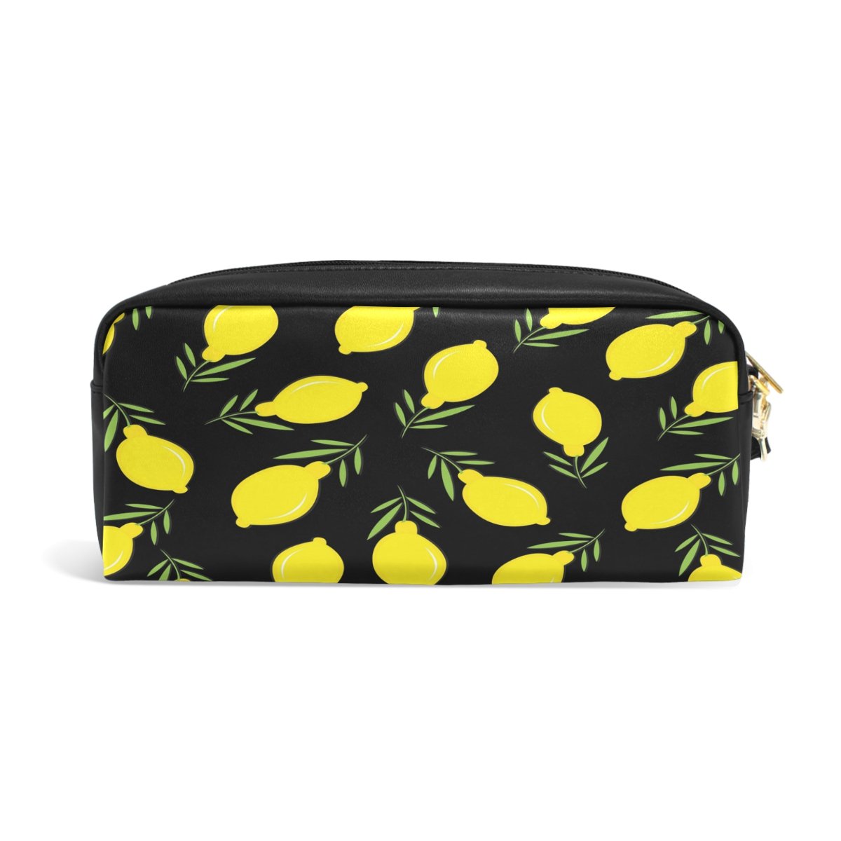 ALAZA Lemon Fruit Black PU Leather Pencil Case - Stylish Pen Holder for School, Office & Travel - Perfect for Makeup, Cosmetics & Stationery Organization