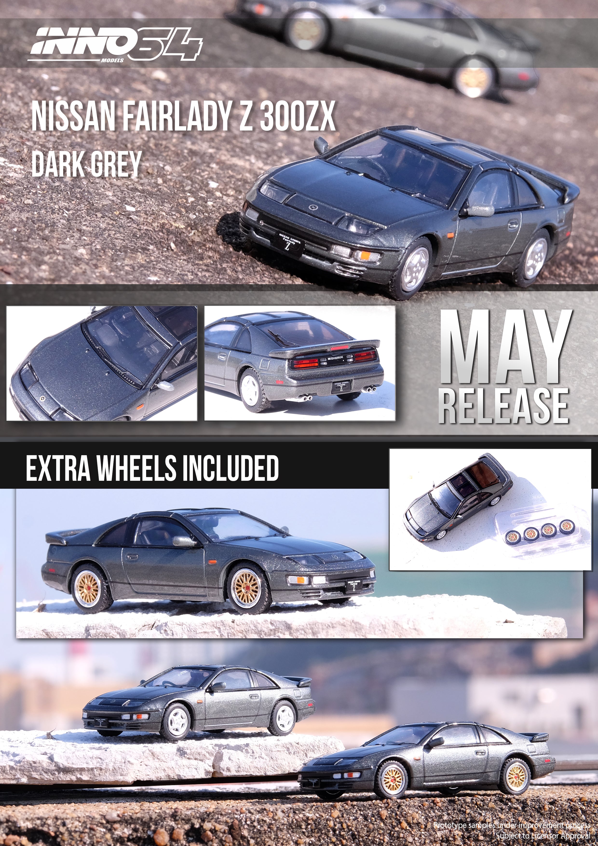 INNO64 1:64 Scale Diecast Nissan 300ZX 2+2 (Z32) Model Car - Oxford Grey Metallic - Collectible Miniature Vehicle for Display & Racing Scenes