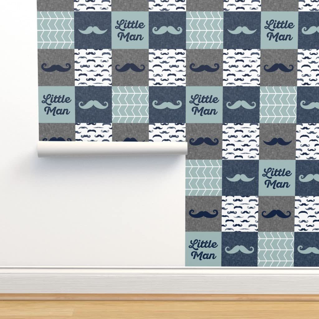 Removable Wallpaper 12ft x 2ft - Navy & Dusty Blue Mustache Pattern, Pre-Pasted Peel & Stick Wallpaper for Nursery, Kids Room & Home Decor | Easy Installation & Removal