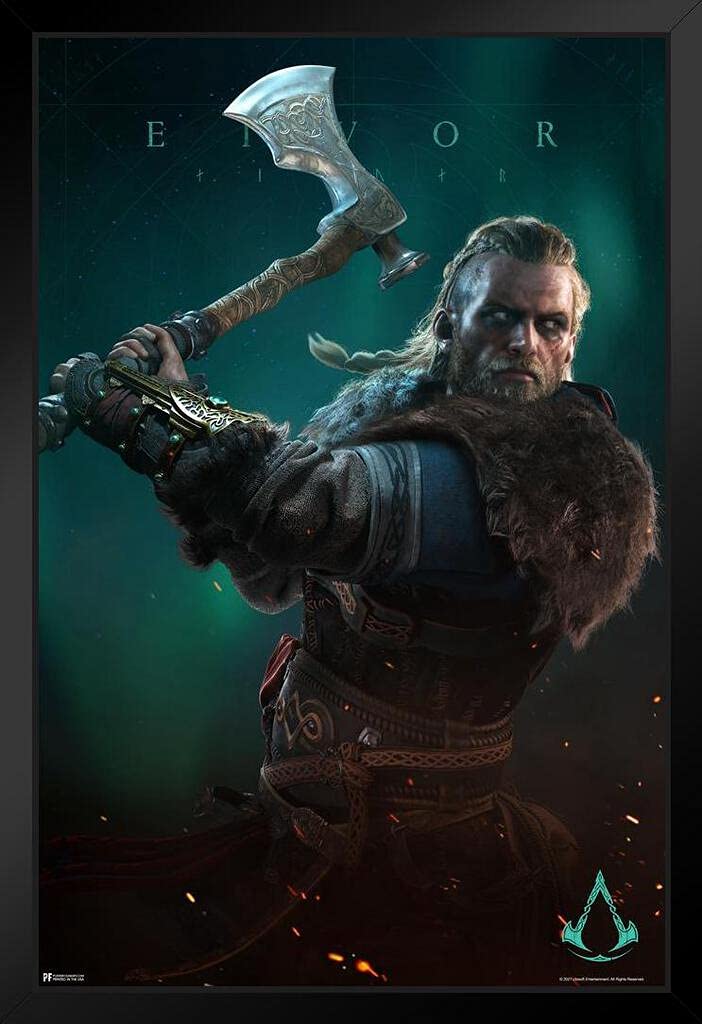 Assassin's Creed Valhalla Eivor Varinsdottir Viking Art Print - 9x13 Wood Frame Display for Gamers & Collectors | Perfect for Gaming Room Decor, Man Cave, or Viking-Themed Home Office