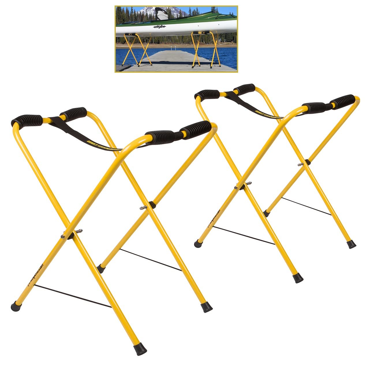 Suspenz Folding Kayak Stand - Portable Kayak, Canoe & SUP Storage Rack - Heavy Duty 150 lb Capacity - Large Size 22-1819 - Perfect for Garage, Backyard & Water Sports Storage