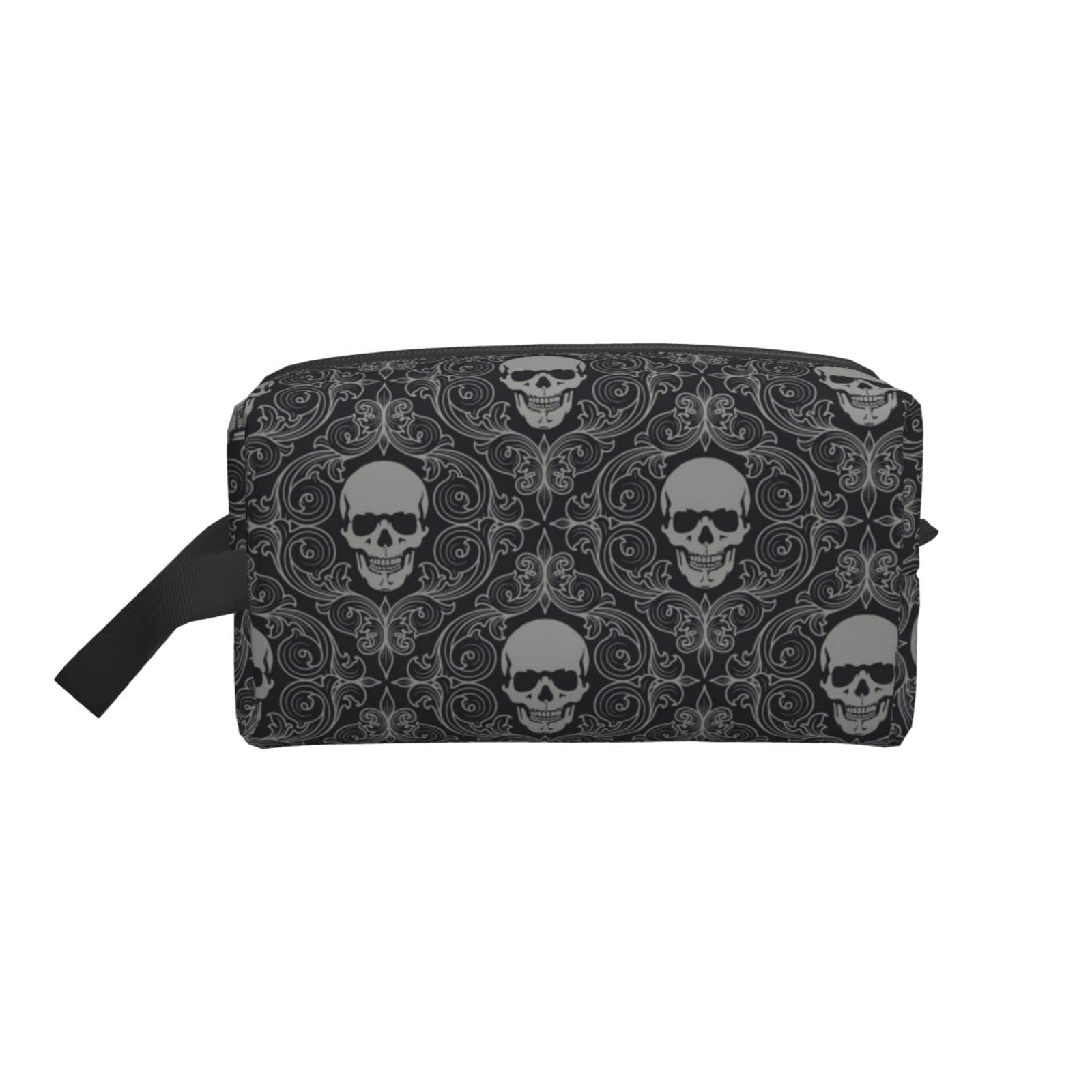 Gothic Skull Makeup Bag for Women - Large Black & White Halloween Cosmetic Travel Organizer - Perfect for Toiletries, Makeup Storage & Travel Accessories (Great Gift for Girls & Men)
