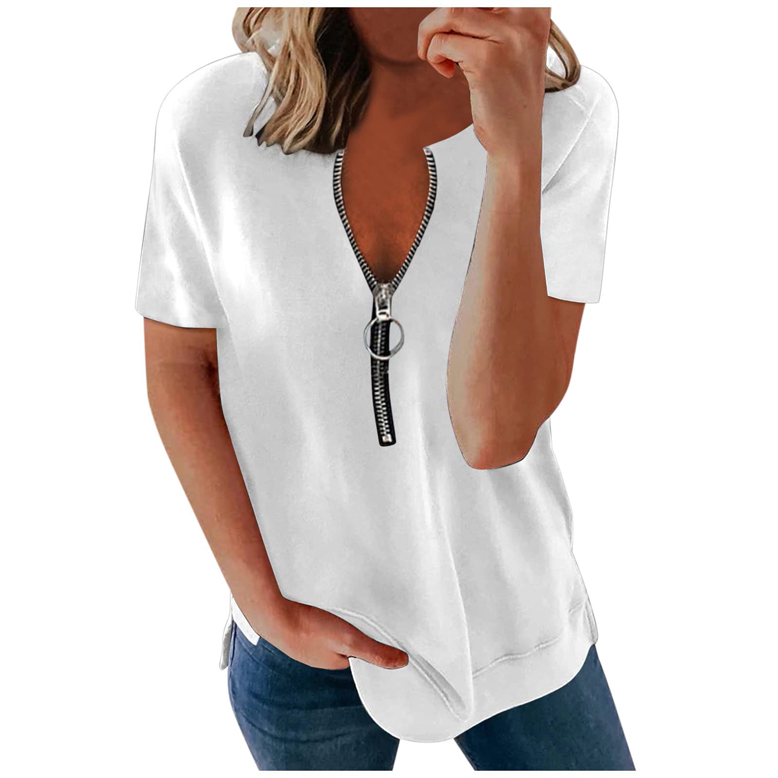 Trendy Women's V-Neck Ruffle Short Sleeve T-Shirt Tunic - Summer Business Casual Blouse for Office, Dating & Vacation Outfits
