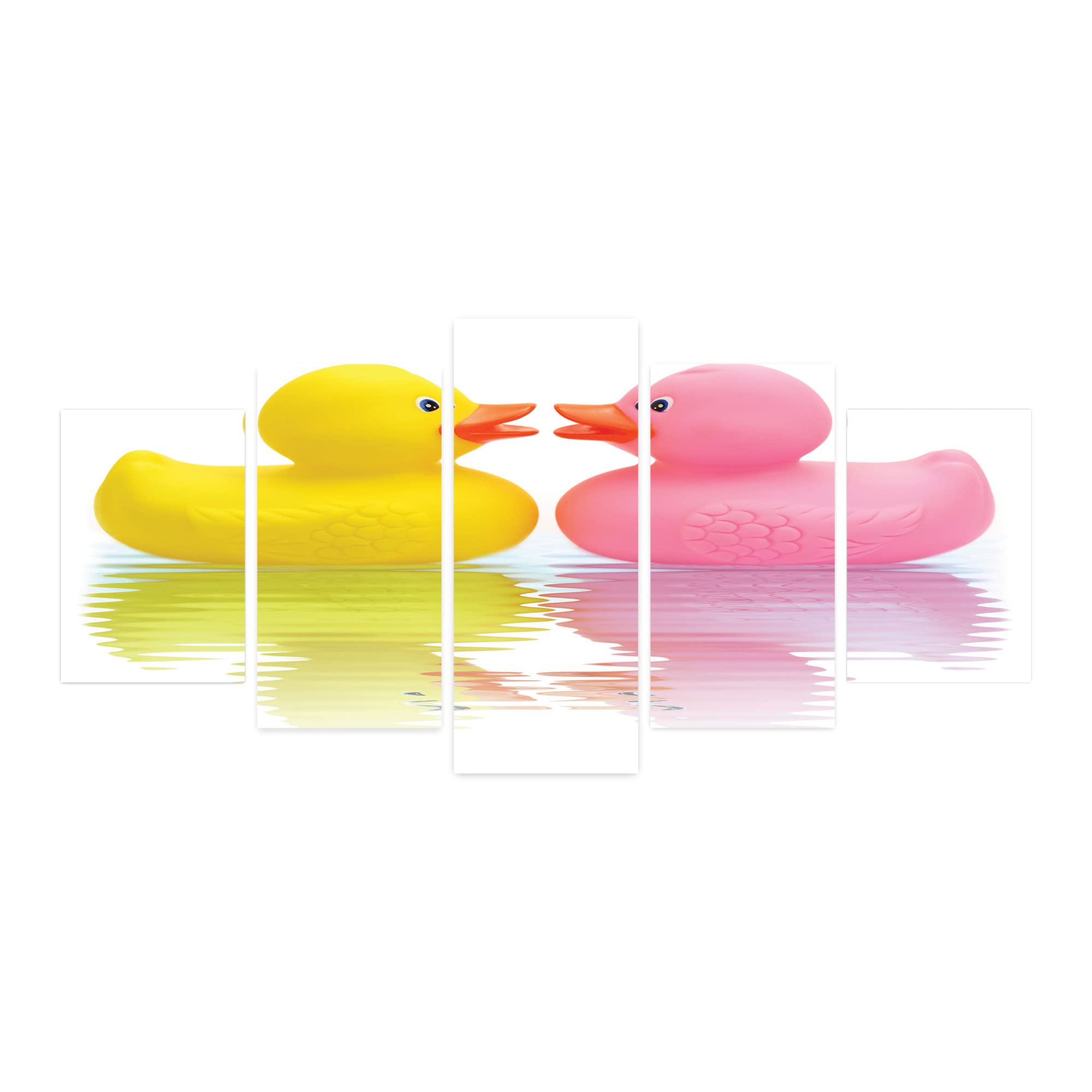 Ambesonne Rubber Duck 5-Panel Acrylic Glass Wall Art - Romantic Couple in Love, First Love Theme Decor - Yellow, Pink & White - 60