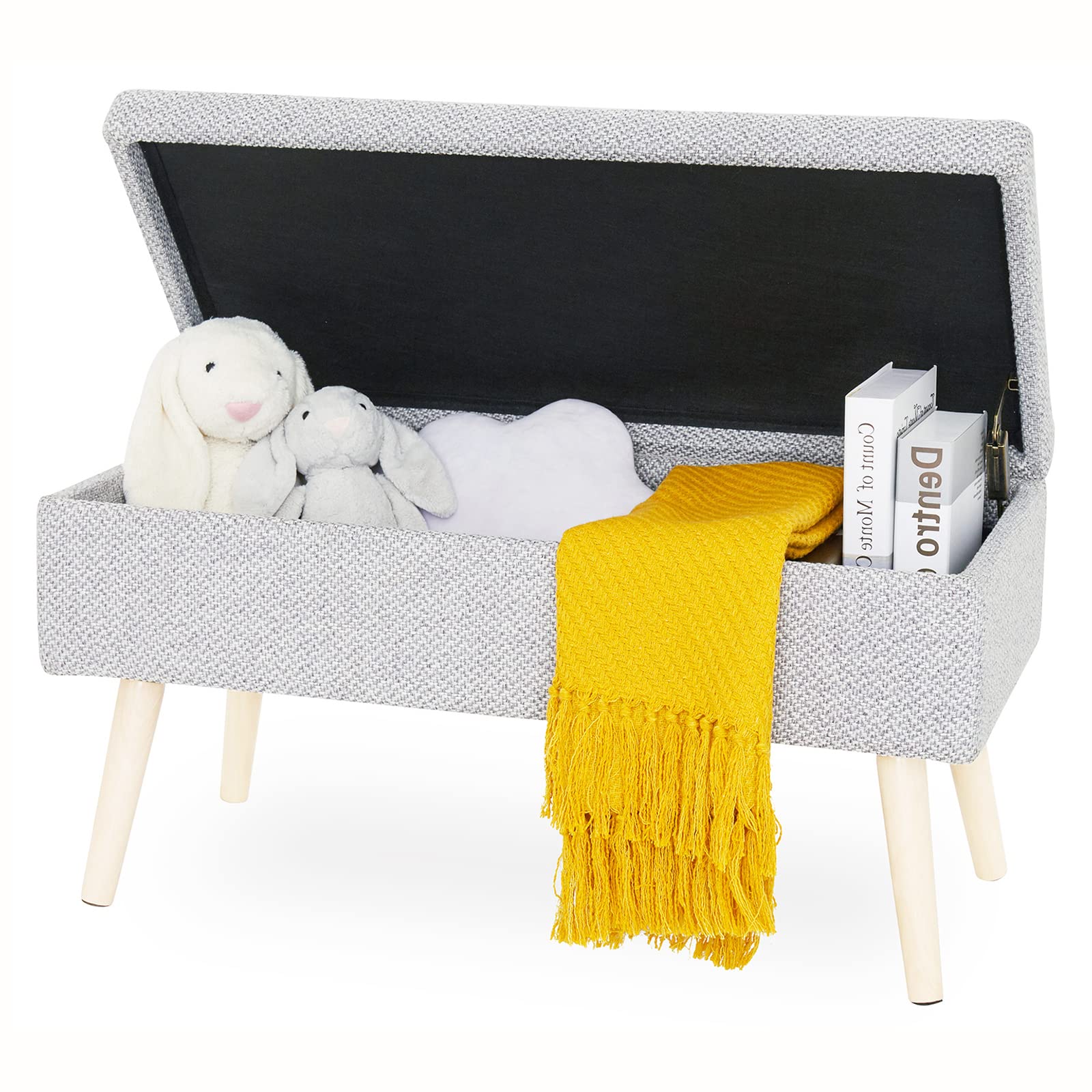 Modern Simple Storage Ottoman Bench - Premium Multifunctional Cotton Linen Upholstered Sofa Bench with Hidden Storage (Gray, 80x39.5x42cm/31x16x17in) - Perfect for Bedroom, Living Room & Entryway Organization