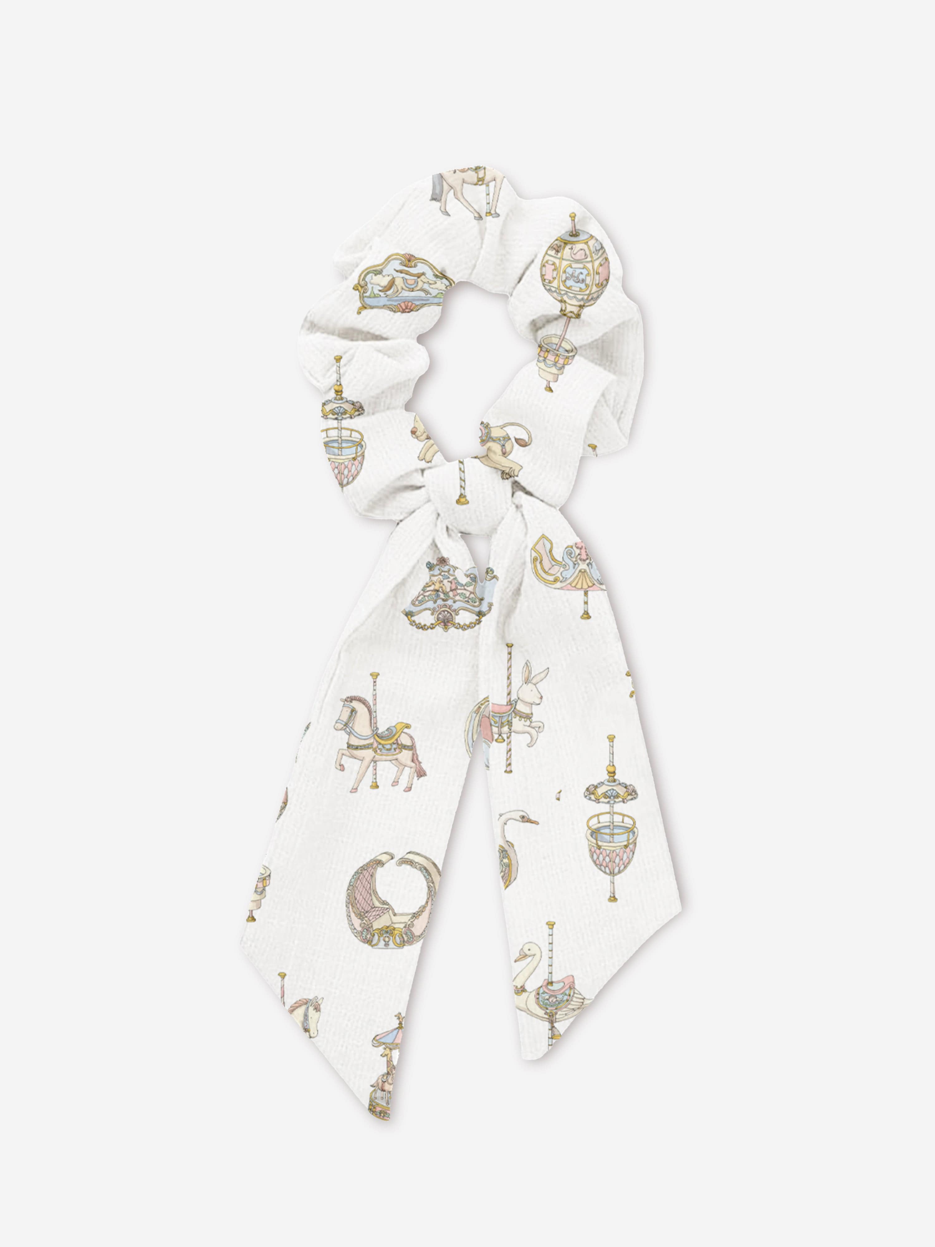 Atelier Choux Baby Girls Carousel Scrunchie Hair Bow - Soft White Hair Accessories for Toddlers & Infants | Perfect for Parties, Photo Shoots & Everyday Wear