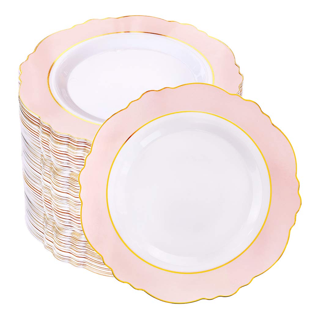 Elegant Pink & Gold Disposable Plates - 60pcs for Weddings, Parties & Events