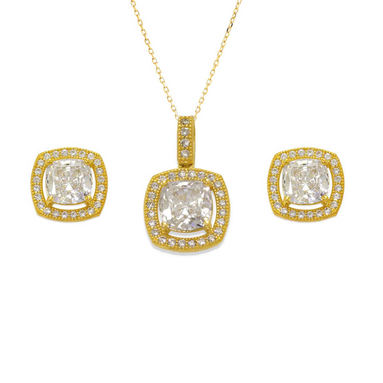 TOUSIATTAR 14k Yellow & White Gold CZ Earrings and Necklace Set for Women - Elegant Jewelry Gift for Her - Perfect for Parties, Weddings & Special Occasions