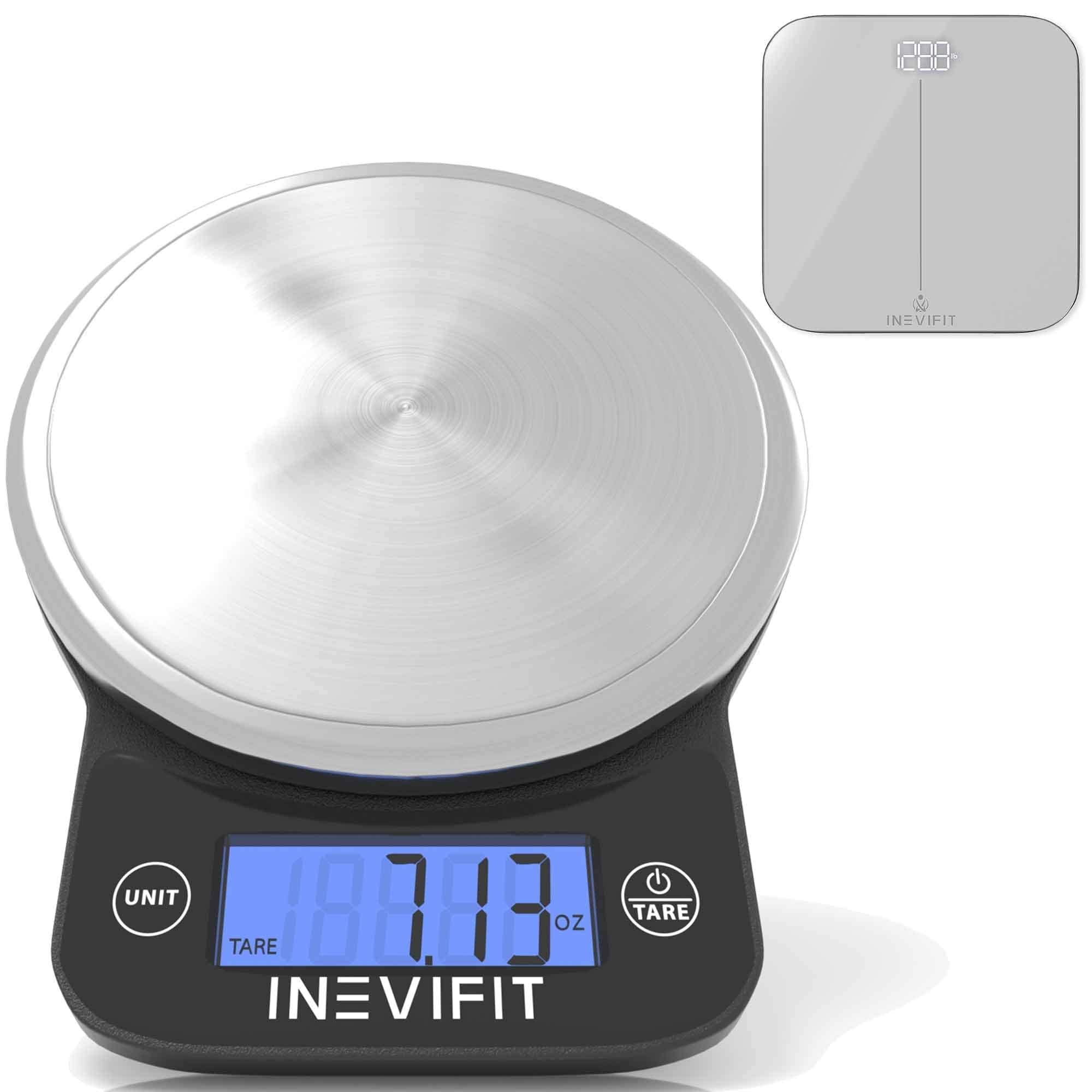 INEVIFIT Digital Bathroom Scale & Kitchen Scale Bundle - Smart Body Composition Analyzer & Nutrition Tracking with Batteries Included | Perfect for Home Fitness & Healthy Cooking
