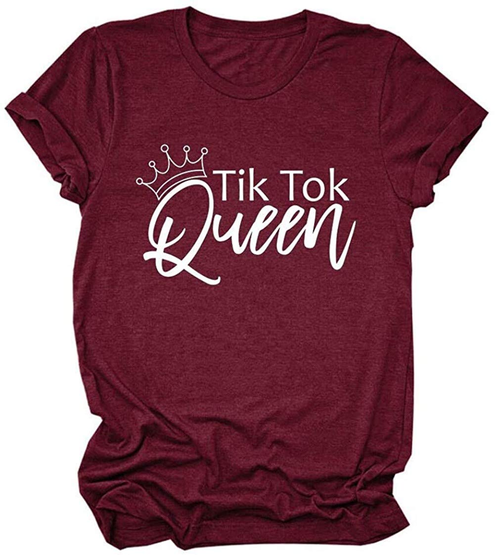 LORSU Women's TikTok Queen T-Shirt - Cute Famous O-Neck Short Sleeve Tee Top Blouse for Casual Wear, Street Style & Social Media Fashion