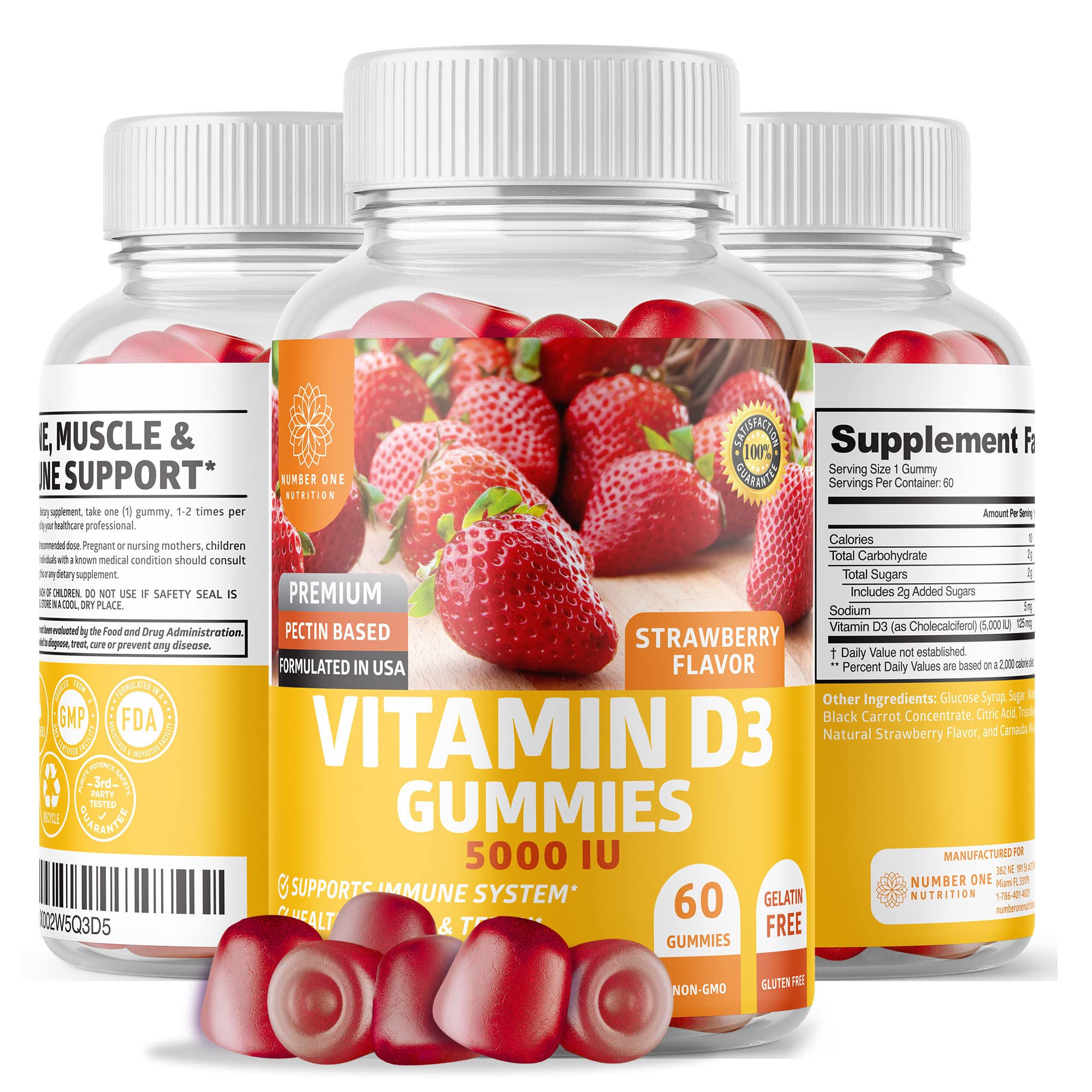 N1N Premium Vitamin D3 Gummies [5000 IU, Max Strength] - High Potency Vitamin D3 Supplement for Immune Support, Bone & Muscle Health, Energy Boost - 60 Count - Perfect for Daily Wellness & Immune System Support