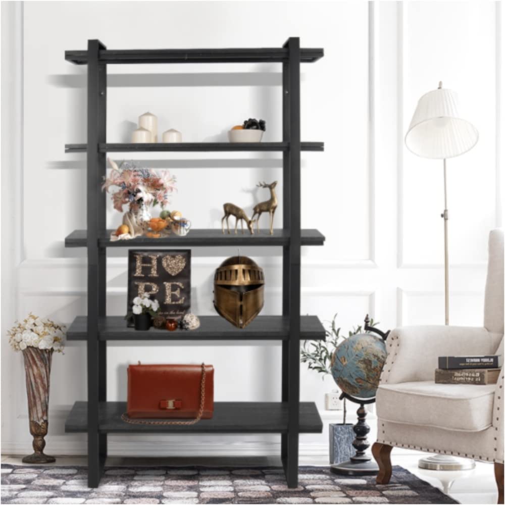 5-Layer Metal Shelf - Heavy Duty Bookshelf & Storage Rack for Home, Office, Garage - Black Space-Saving Organizer for Books, Plants, Toys & Decor